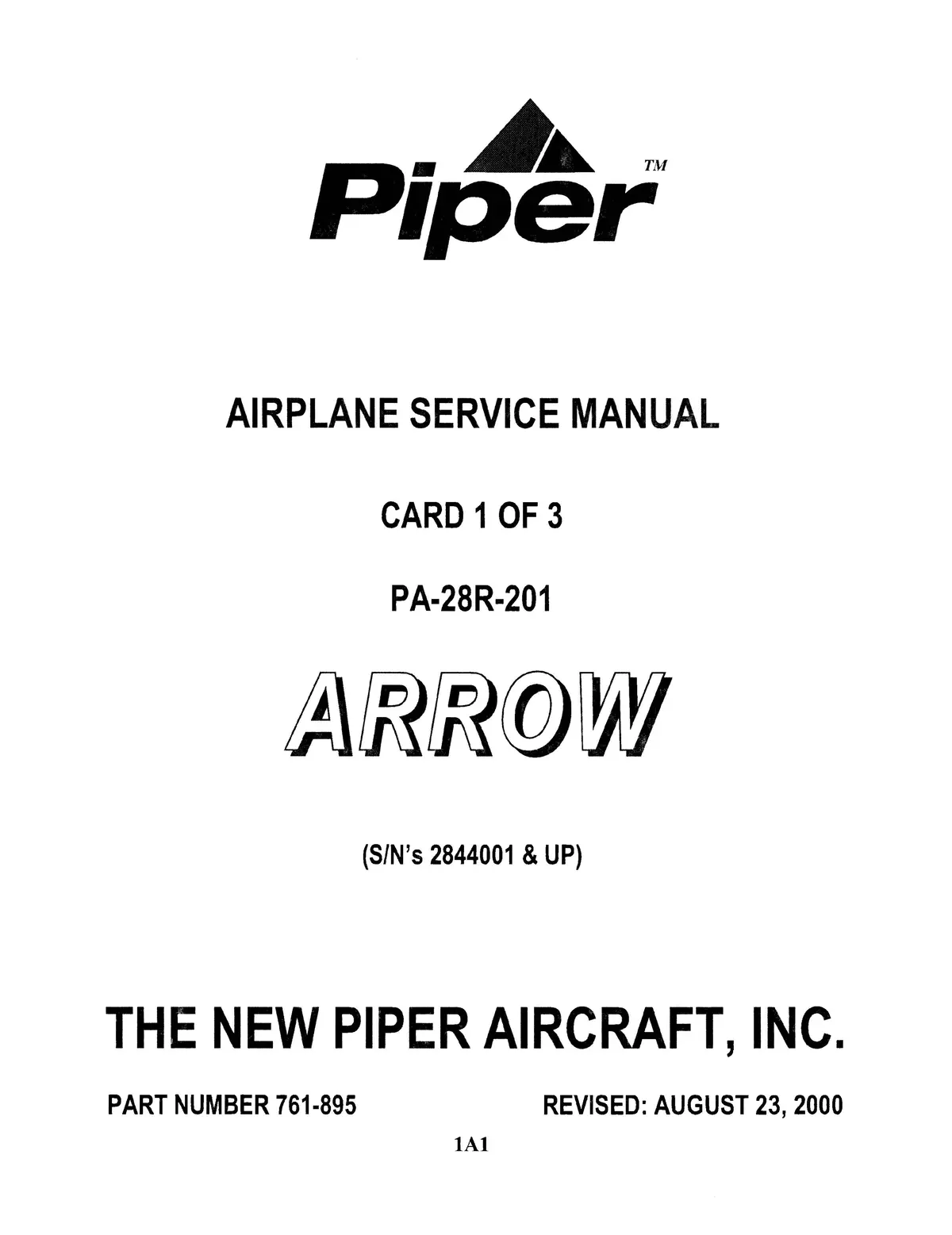 Piper Pa-28R-201 Arrow Service Manual 761-895 1