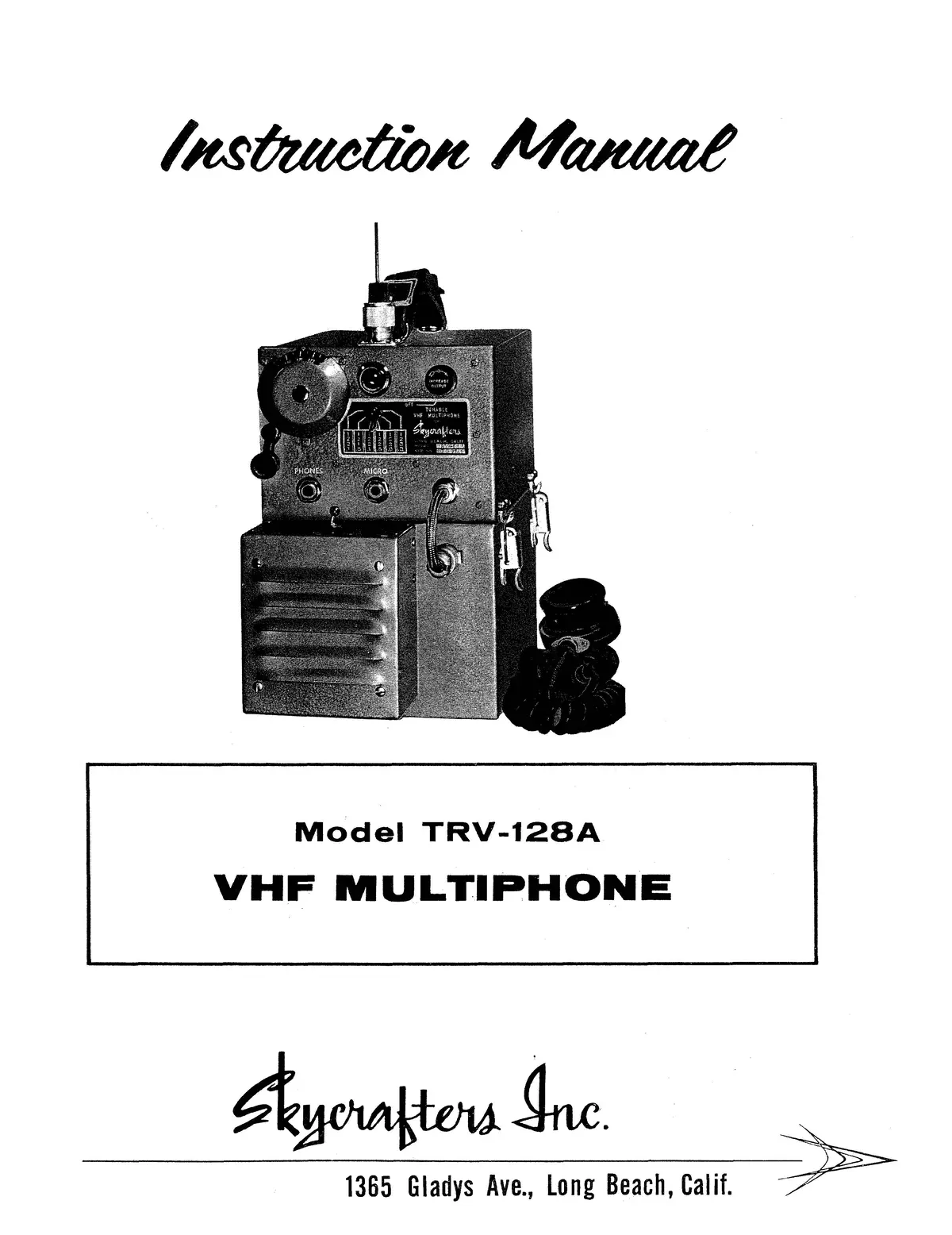 Skycrafters Inc Vhf Multiphone Model Trv-128A Instruction Manual 1