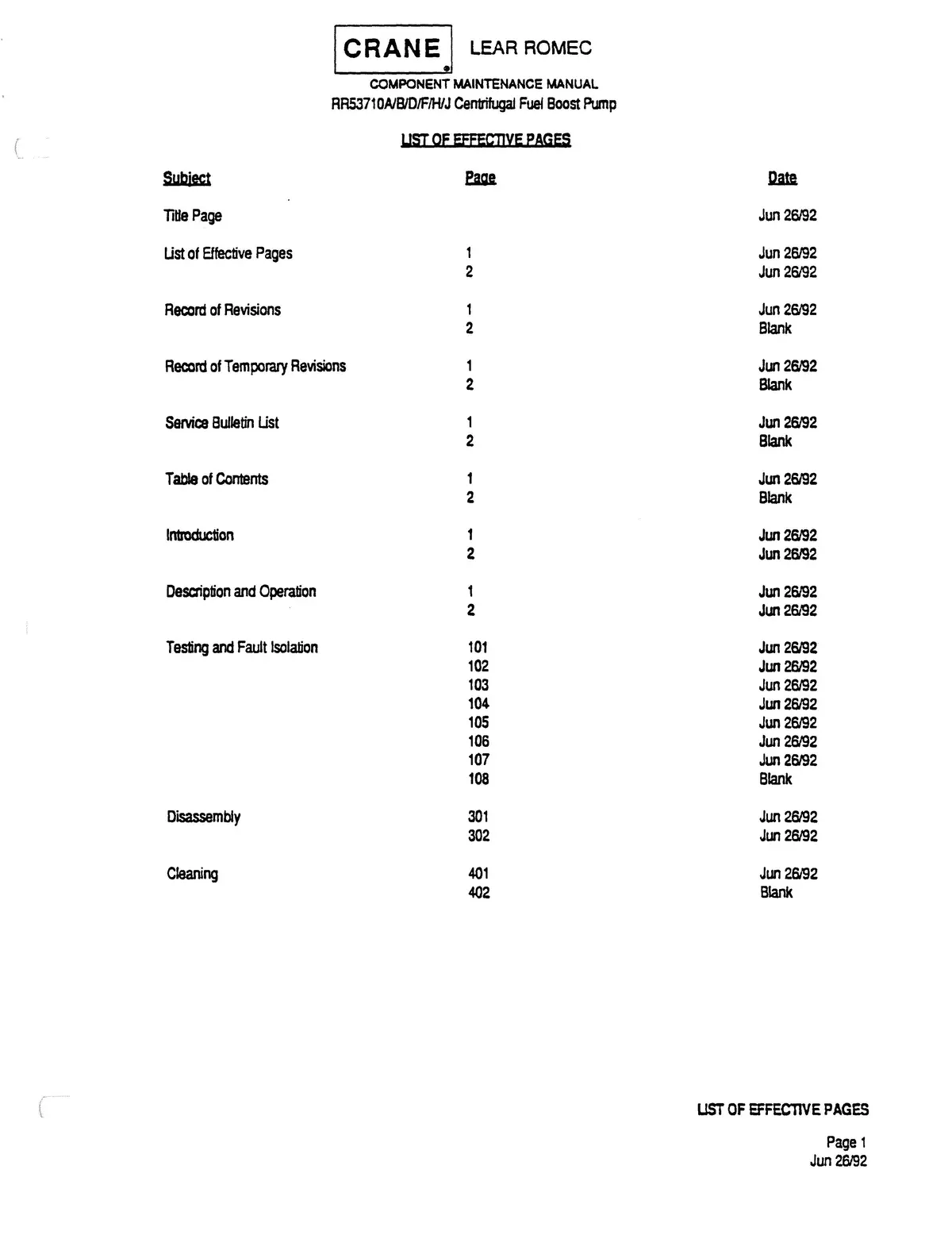 Lear Romec Centrifugal Fuel Boost Pump Rr53710a, B, D, F, H, J Component Maintenance Manual 2