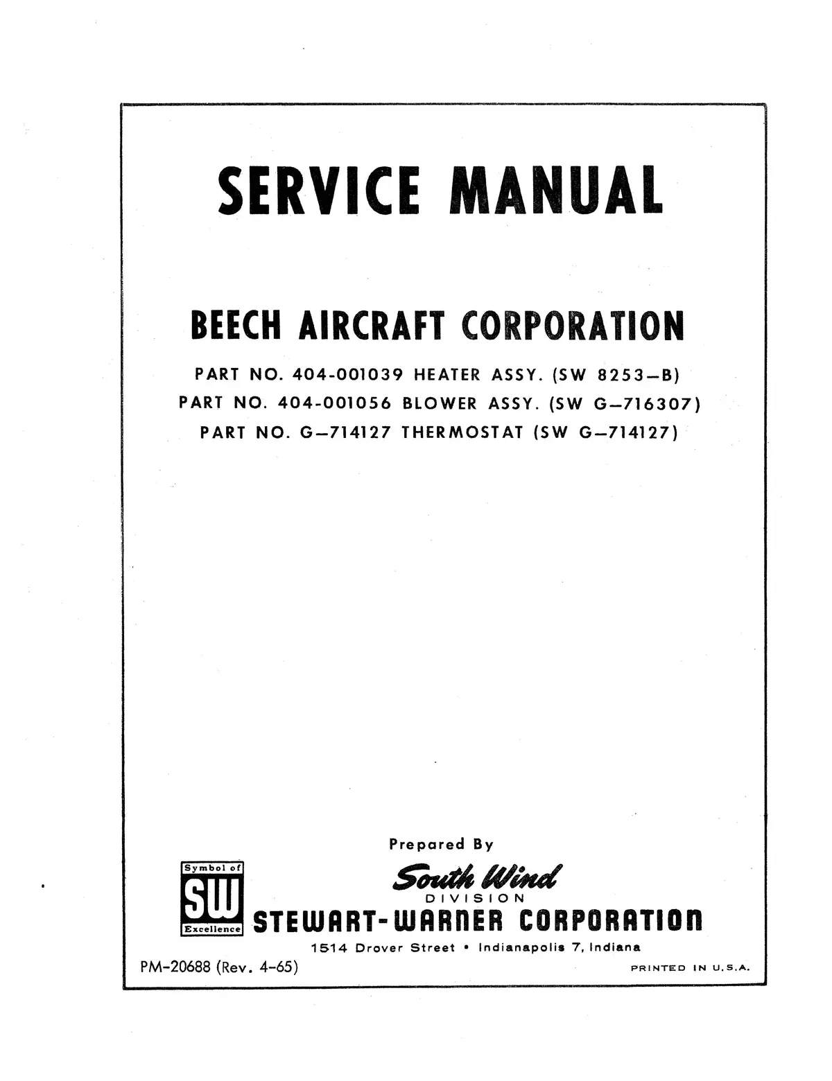 Stewart-Warner South Wind Heater 8253-B, Blower G-716307 Service Manual 1