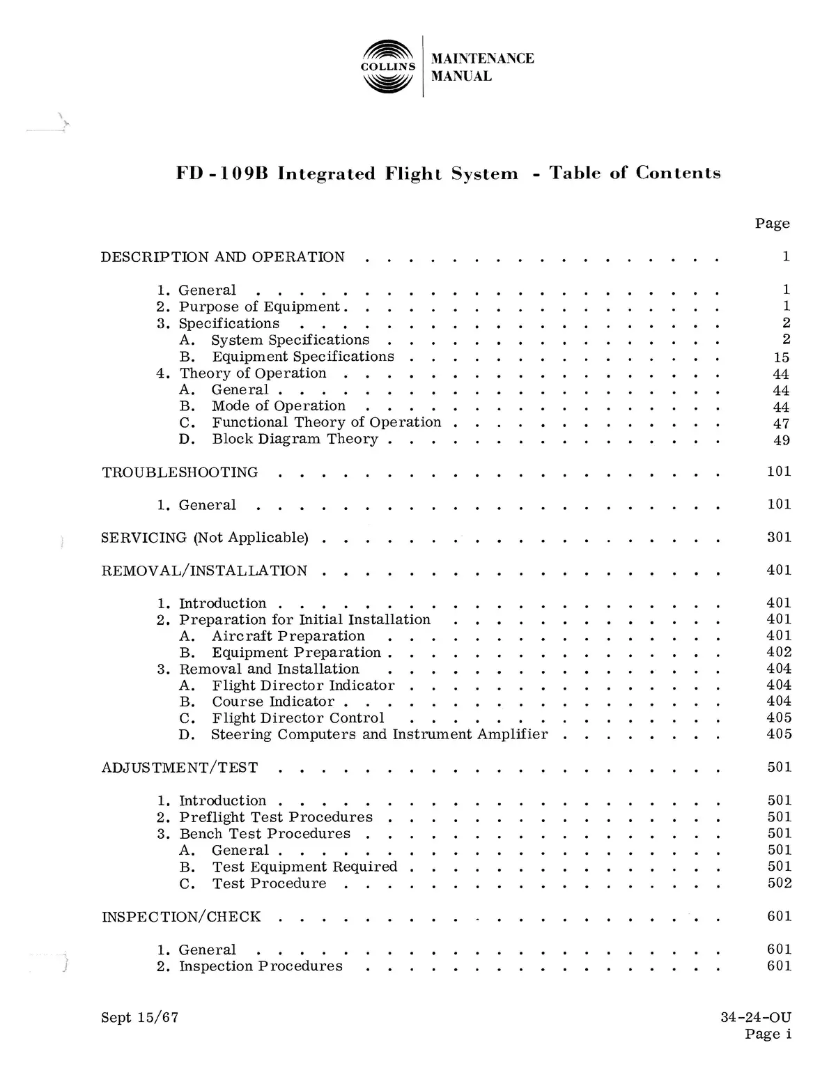 Collins Fd-109B Integrated Flight System Maintenance Manual With Installation Data 523-0759658-001114 2