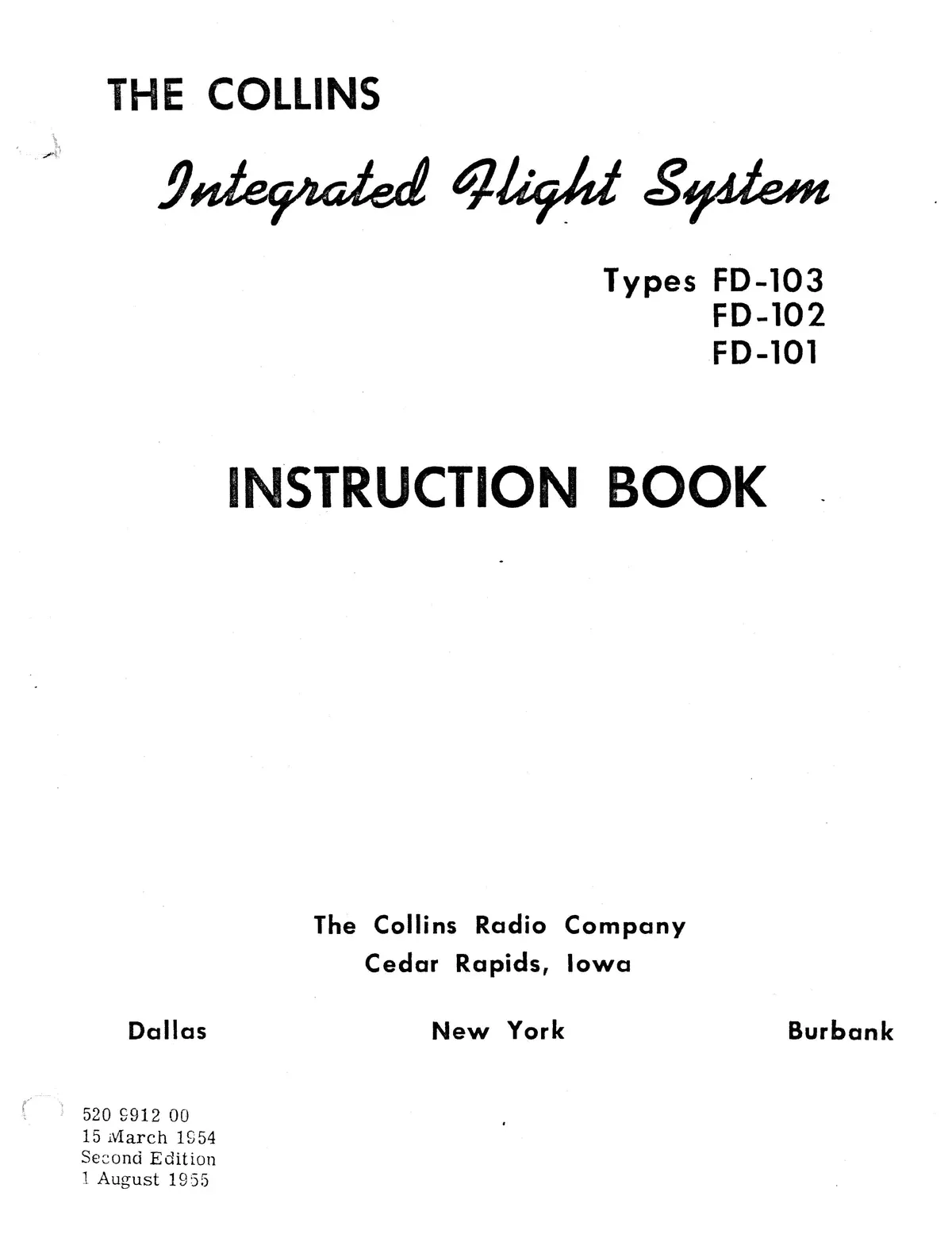 Collins Integrated Flight System Fd-103, -102, -101 Instruction Book 520-9912-00 1