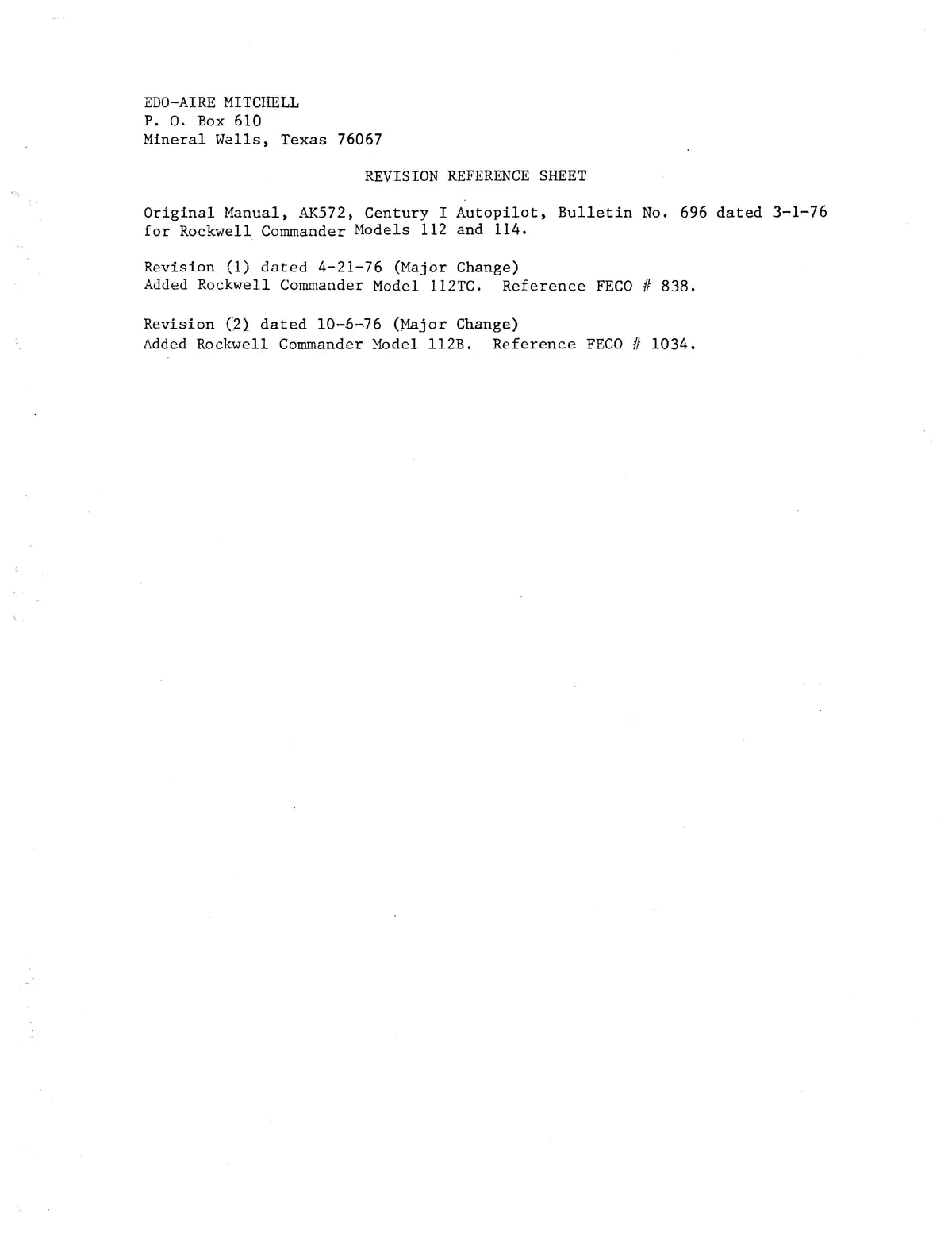 Edo-Aire Mitchell Ak572 Century I Autopilot Bulletin No. 696 Installation Manual 2