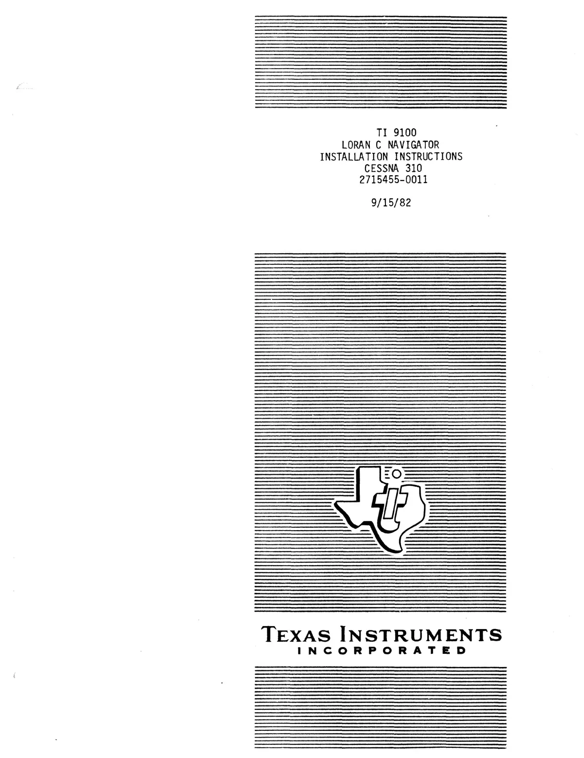 Texas Instruments Ti 9100 Loran C Navigation System Installation Data For Cessna 310 Series 2