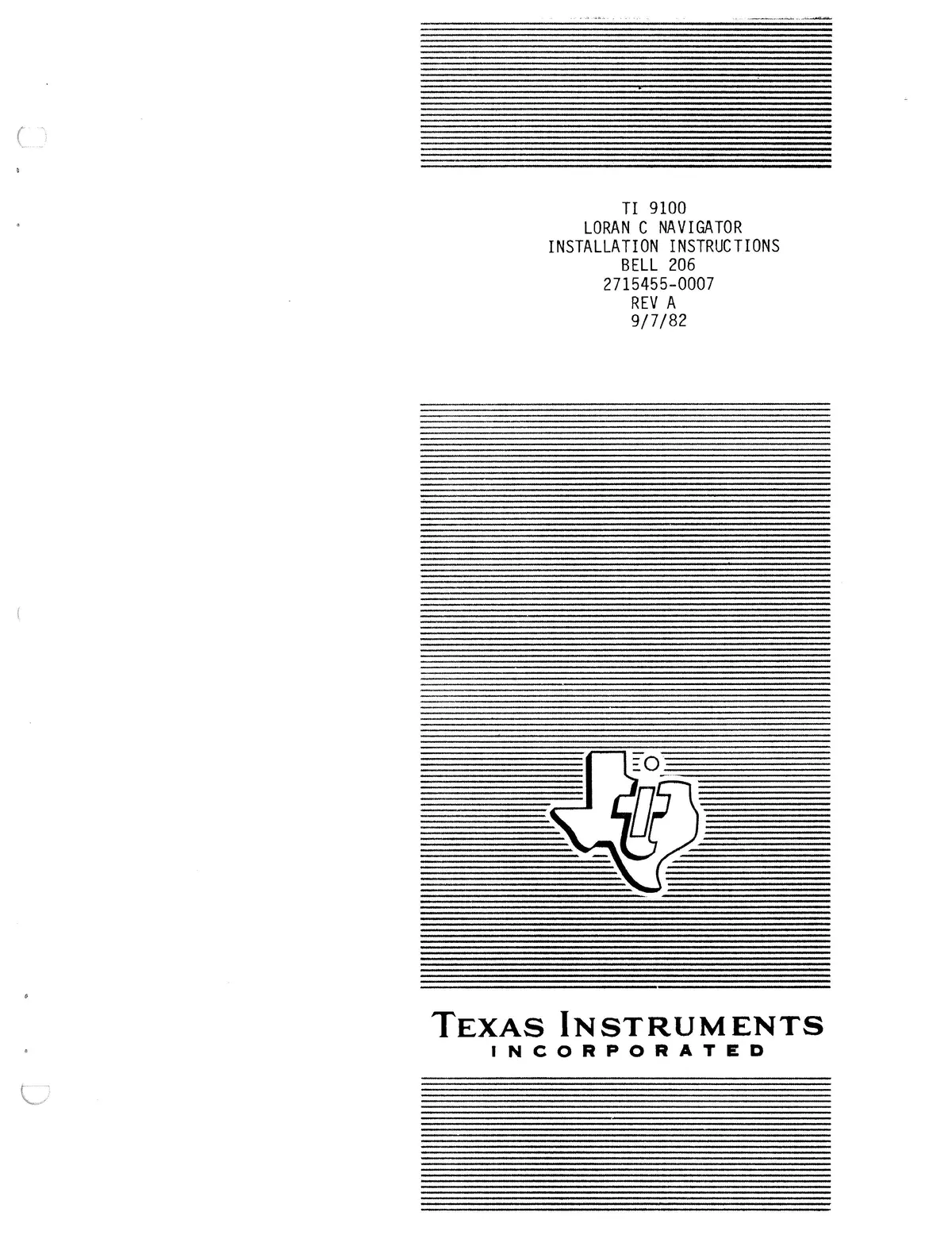 Texas Instruments Ti 9100 Loran C Navigation System Installation Data For Bell Helicopter 206 Series 2