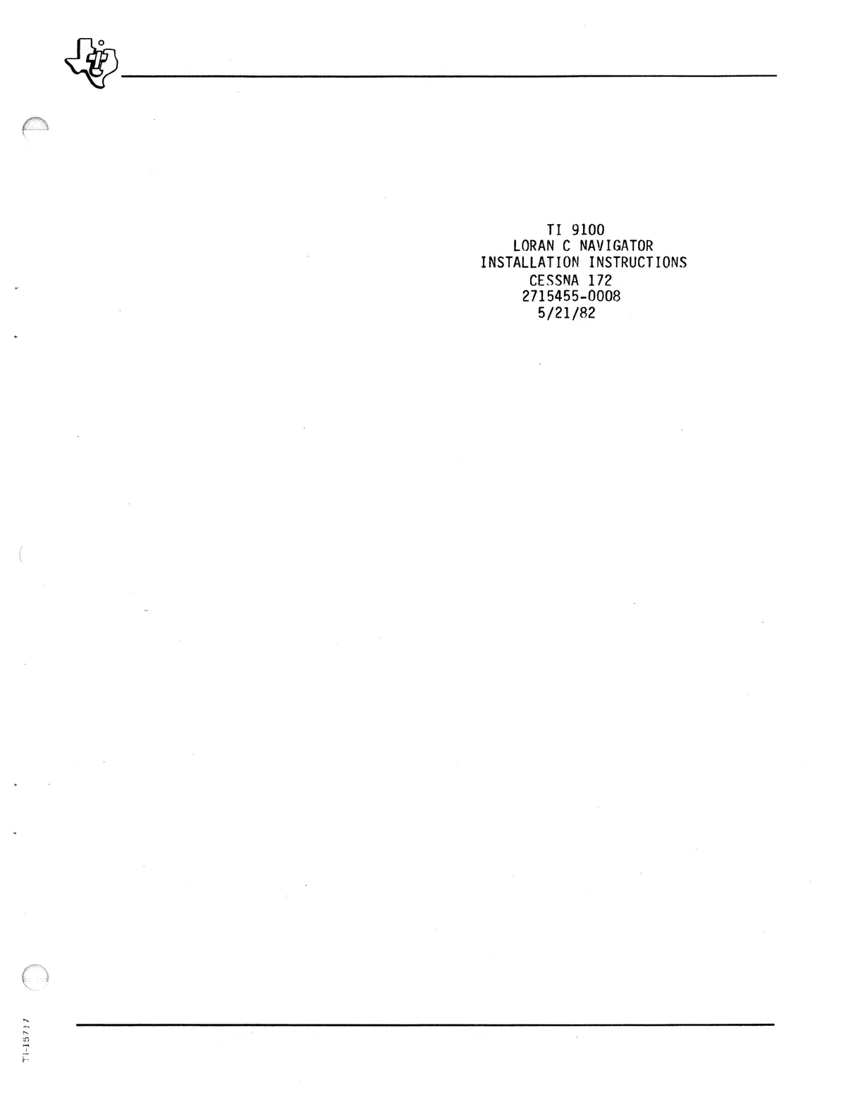 Texas Instruments Ti 9100 Loran C Navigation System Installation Data For Cessna 172 Series 2