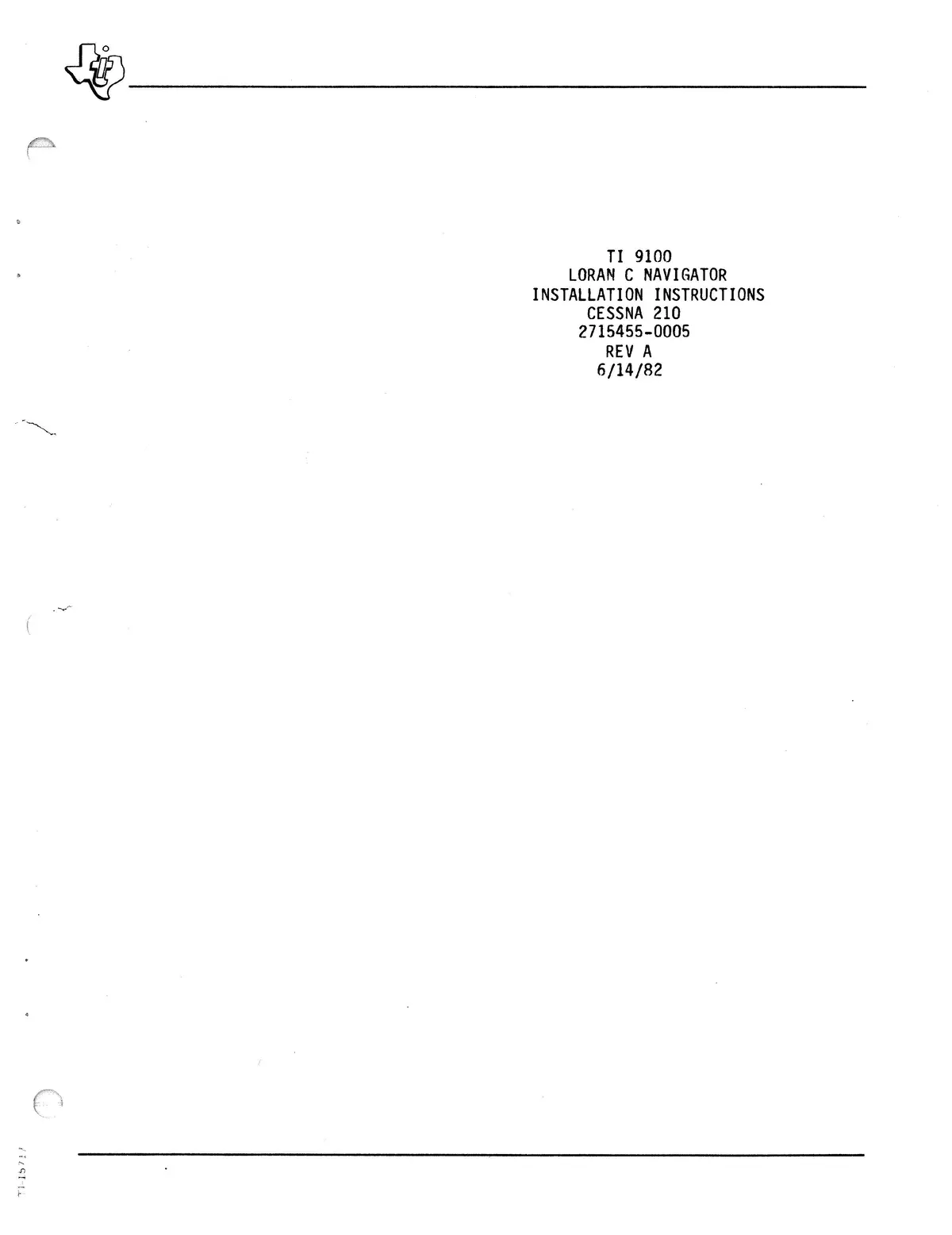 Texas Instruments Ti 9100 Loran C Navigation System Installation Data For Cessna 210 Series 2