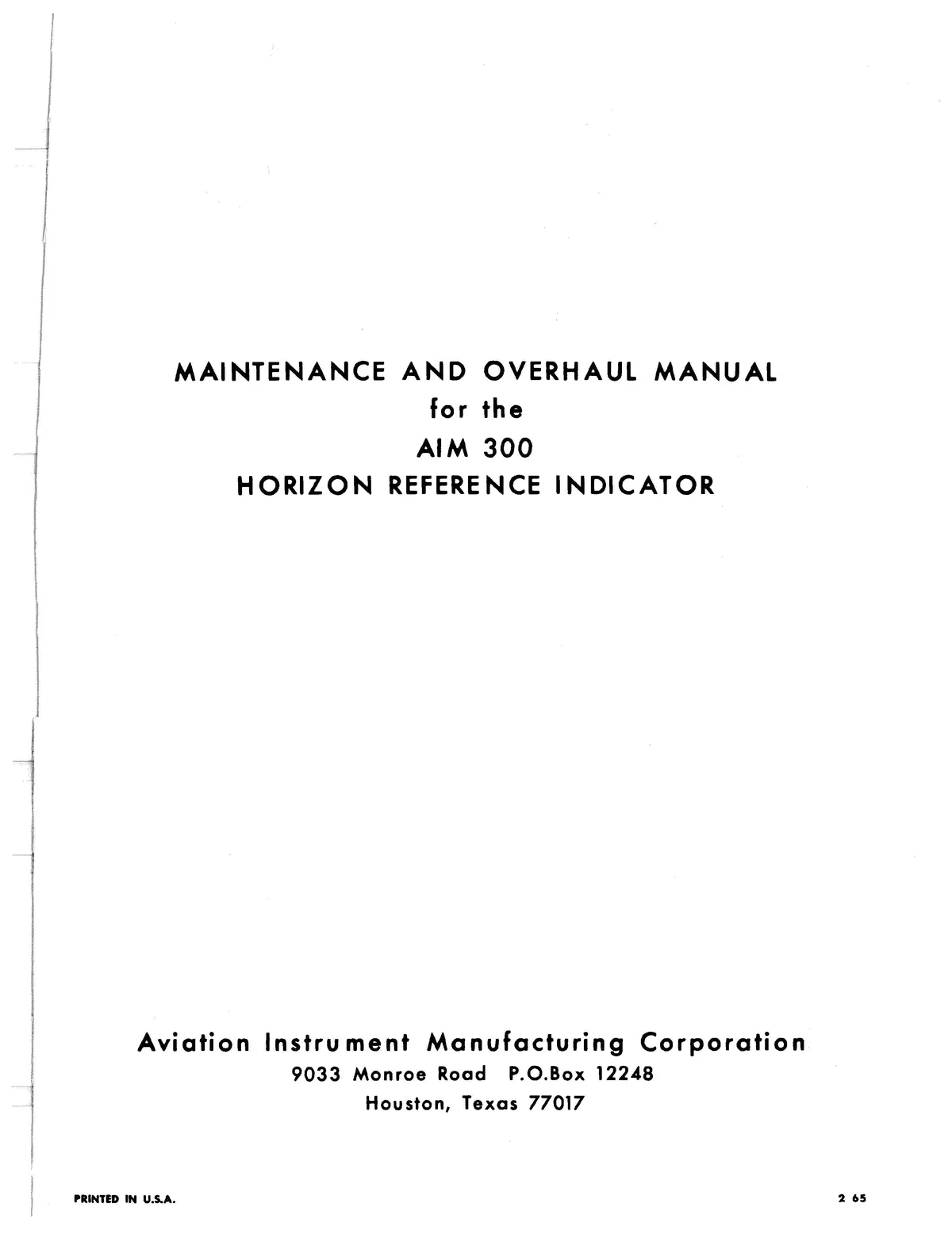 Beechcraft H-14 Autopilot Aim 300 Horizon Reference Indicator Overhaul Instructions 92-30615 2