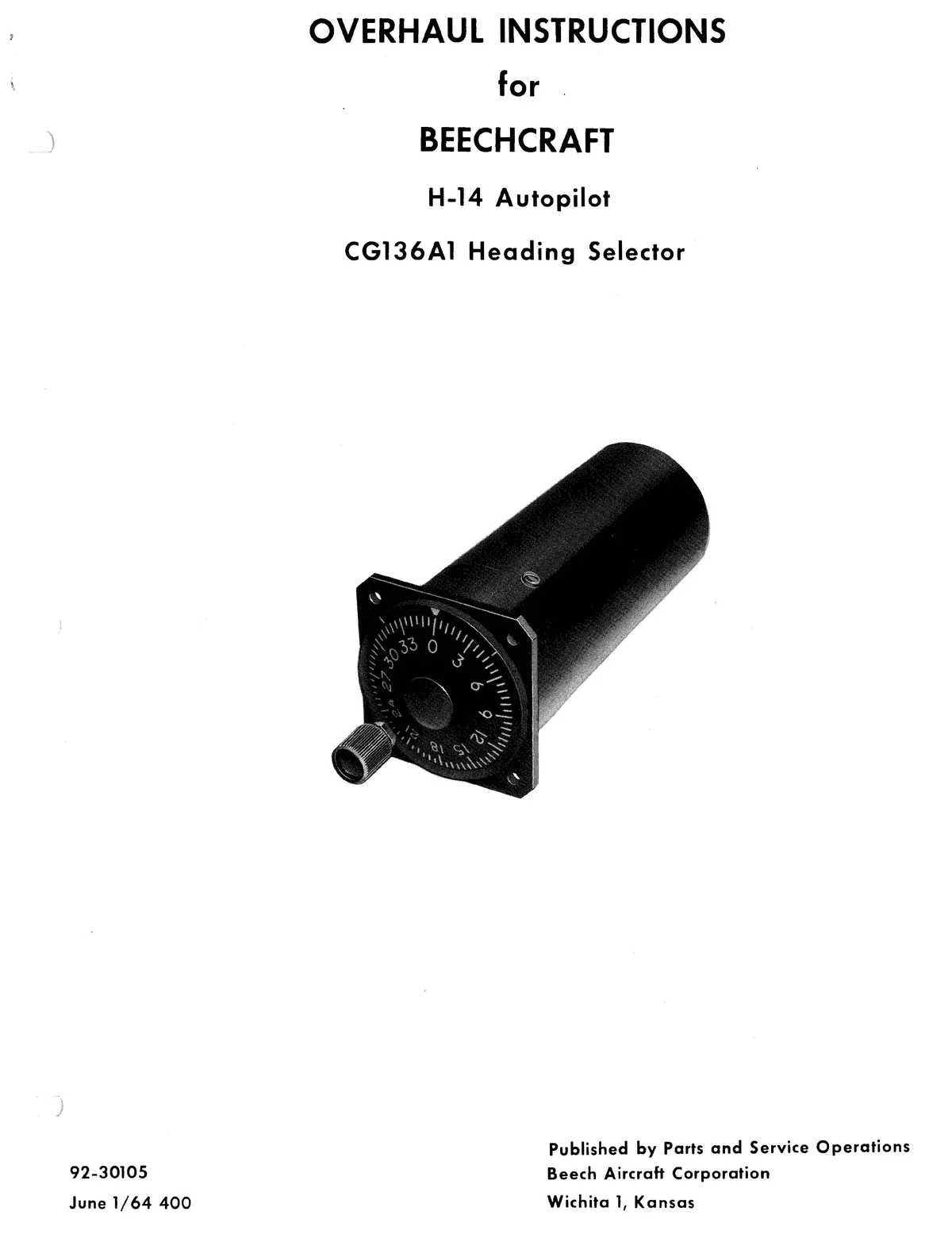 Beechcraft H-14 Autopilot Cg136a1 Heading Selector Overhaul Instructions 92-30105 1