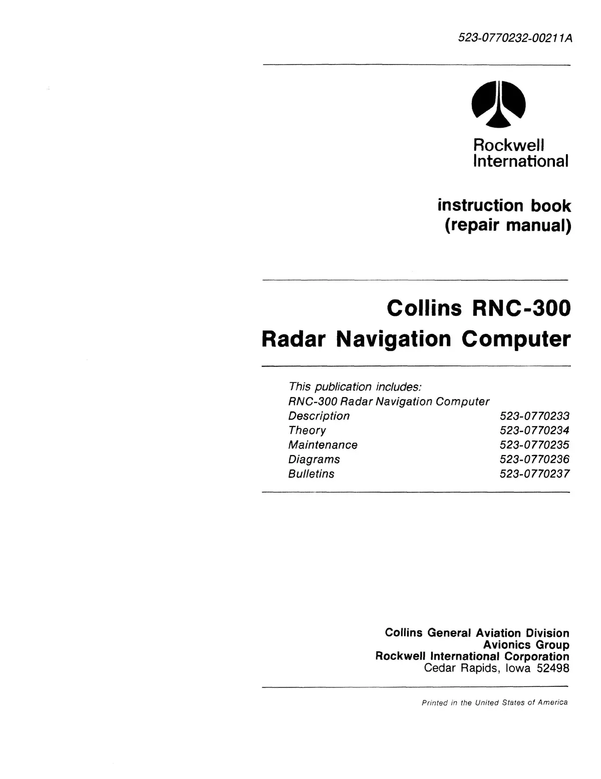 Collins Rnc-300 Instruction Book (Repair Manual)1987 (523-0770232-00211A) 1