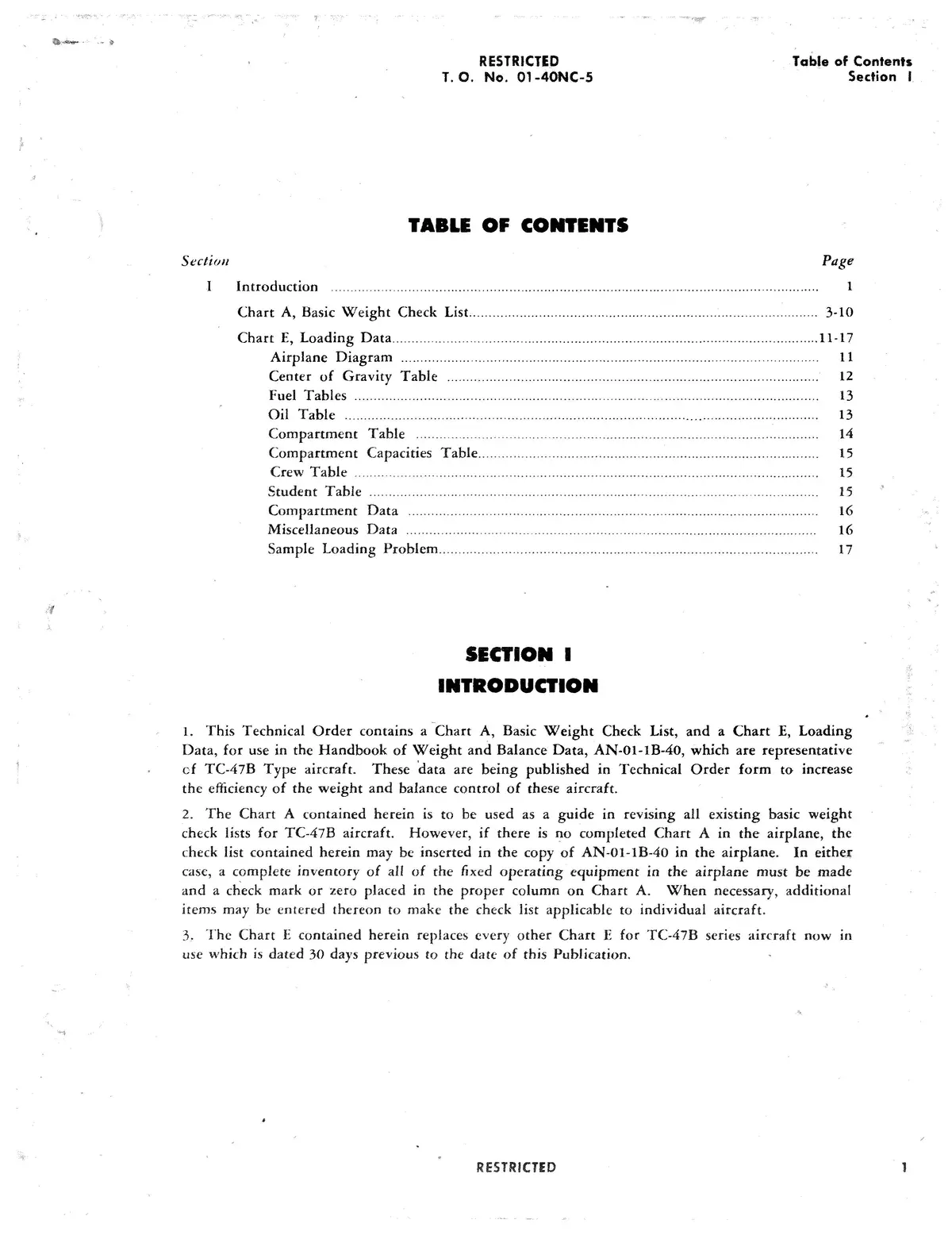 Mcdonnell Douglas Tc-47B, R4d-7 Basic Weight Check List And Loading Data 01-40Nc-5 2