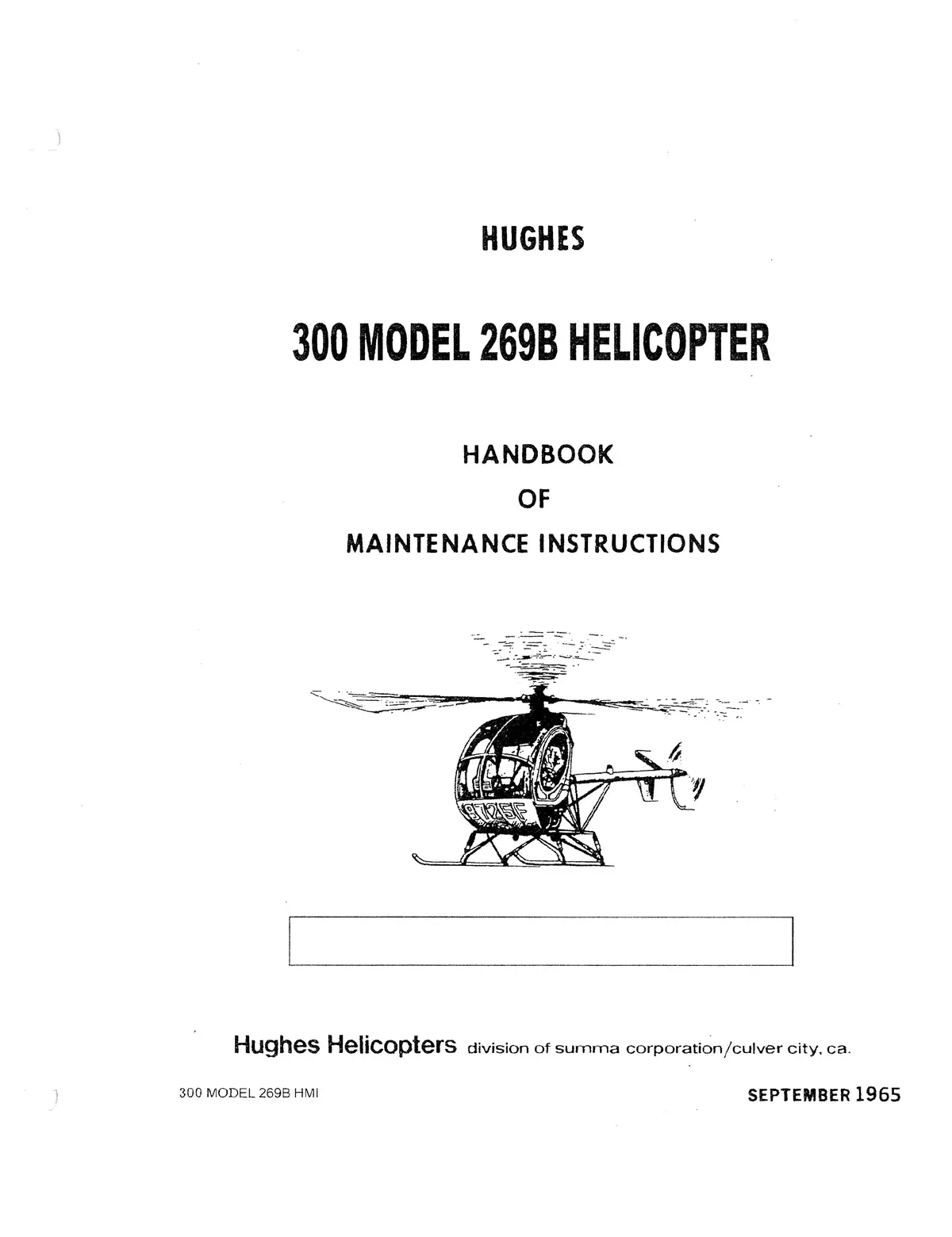 Hughes 300 Model 269B Helicopter Maintenance Instructions 1965 1
