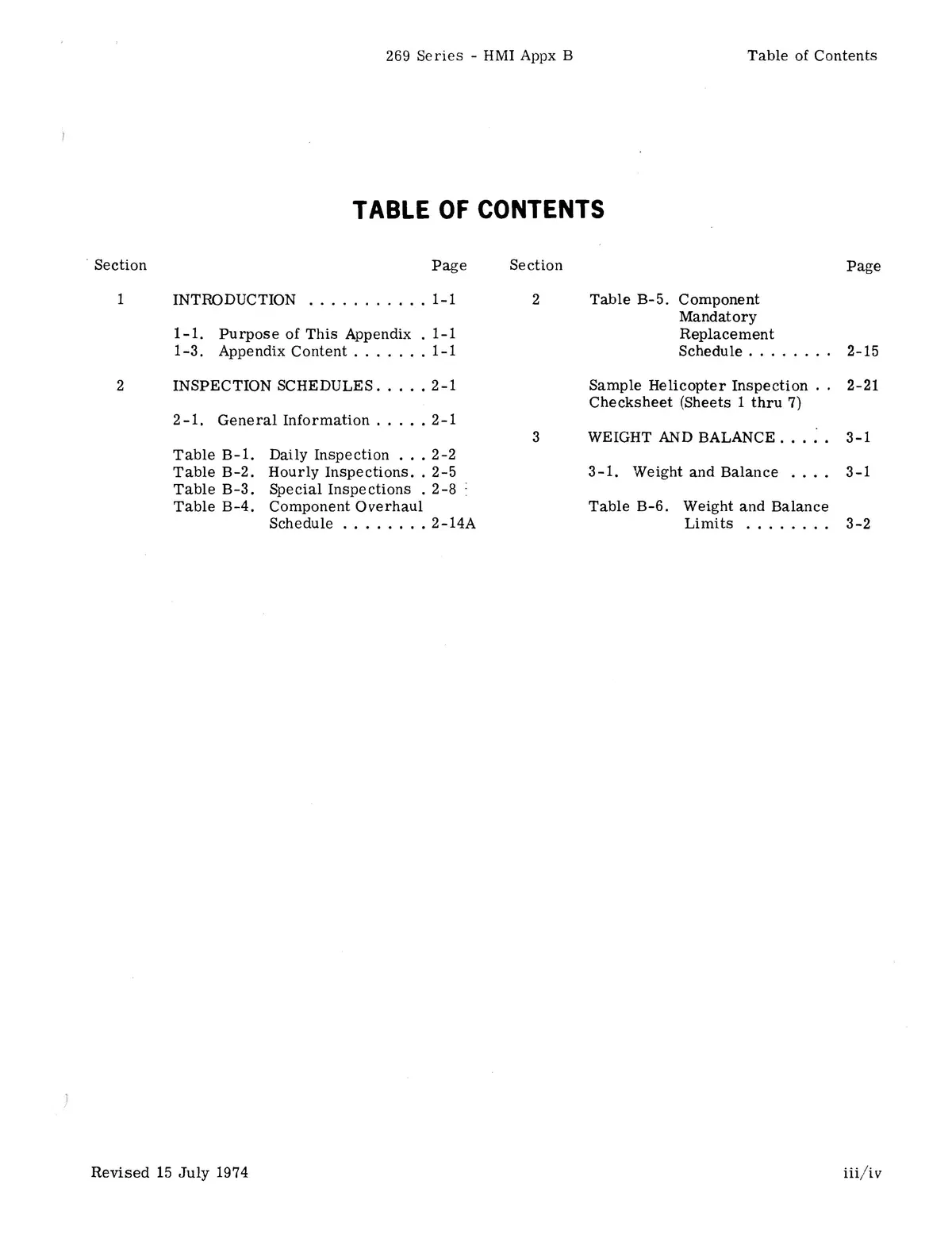 Hughes Helicopter Model 269 Series Periodic Inspections, Overhaul Retirement Schedule Appendix B Cod571030 2