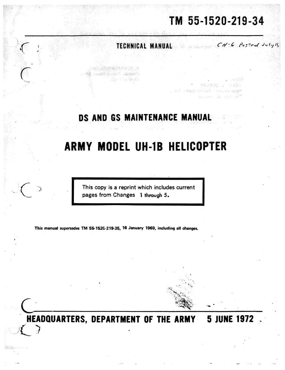 Bell Helicopter Uh-1B Ds And Gs Maintenance Manual Tm 55-1520-219-34 1