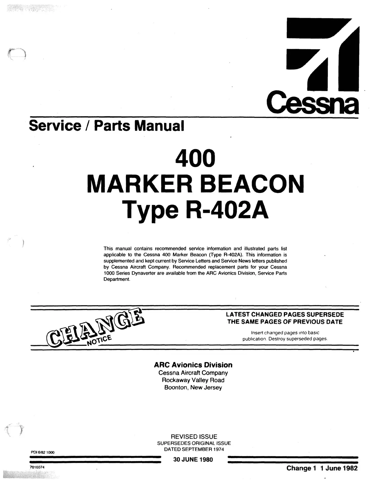 Cessna 400 Marker Beacon R-402A Maintenance And Parts Manual 7010374 1