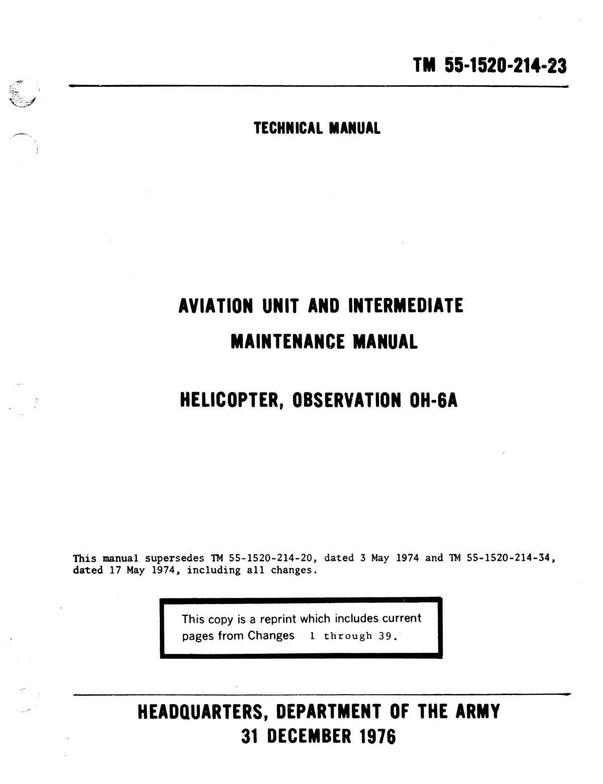 Hughes Helicopter Oh-6A Aviation Unit And Intermediate Maintenance Manual Tm 55-1520-214-23 1