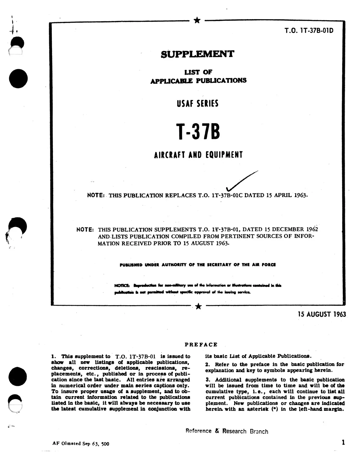 Cessna T-37B List Of Applicable Publications 1T-37B-01D 1