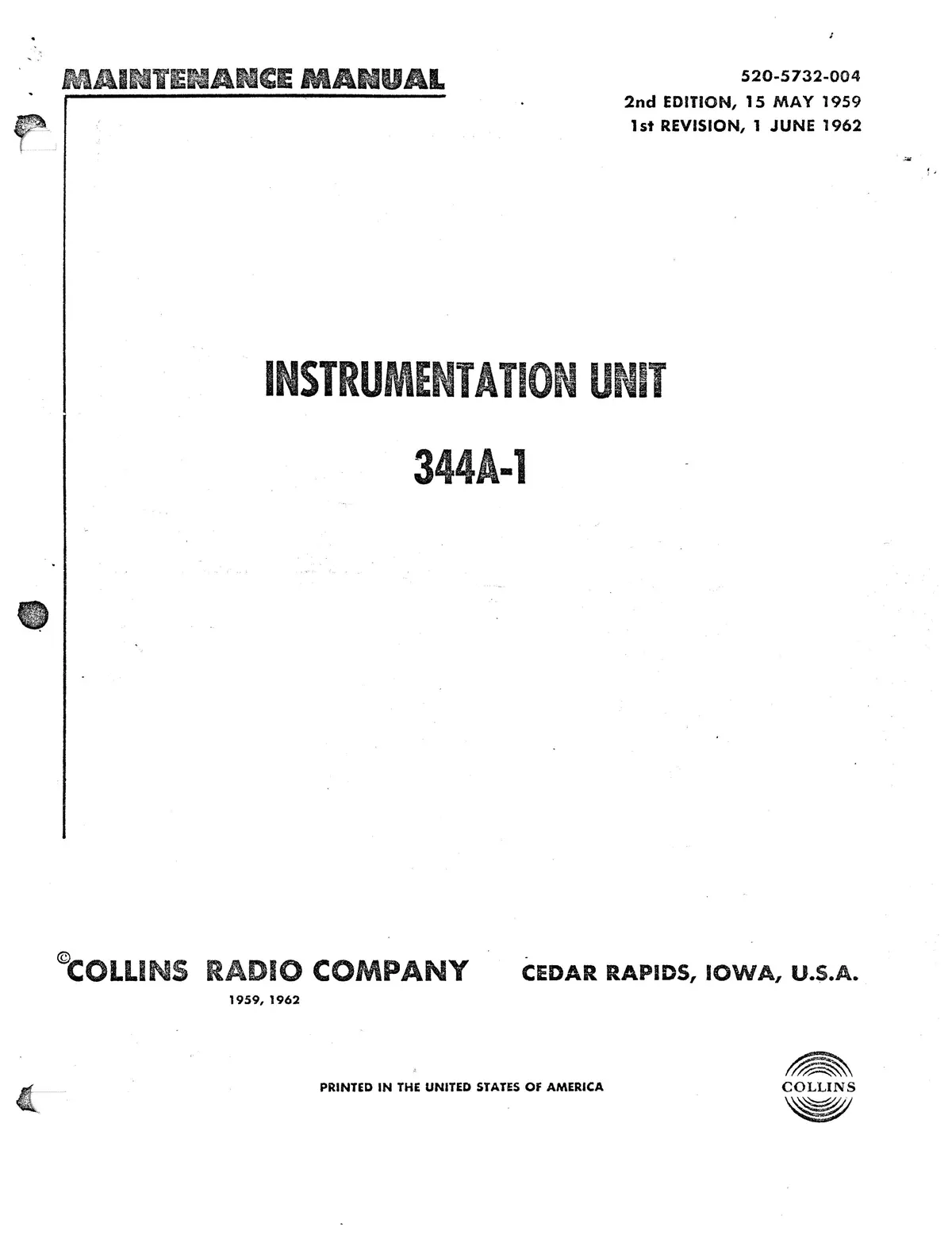 Collins 344A-1 Instrumentation Unit Maintenance Manual (520-5732-004) 1