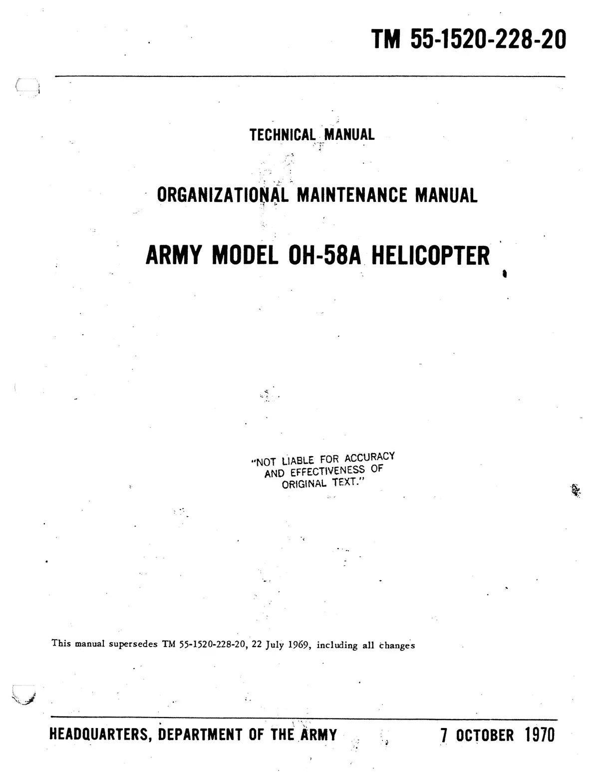 Bell Helicopter Oh-58A Organizational Maintenance Manual 55-1520-228-20 1