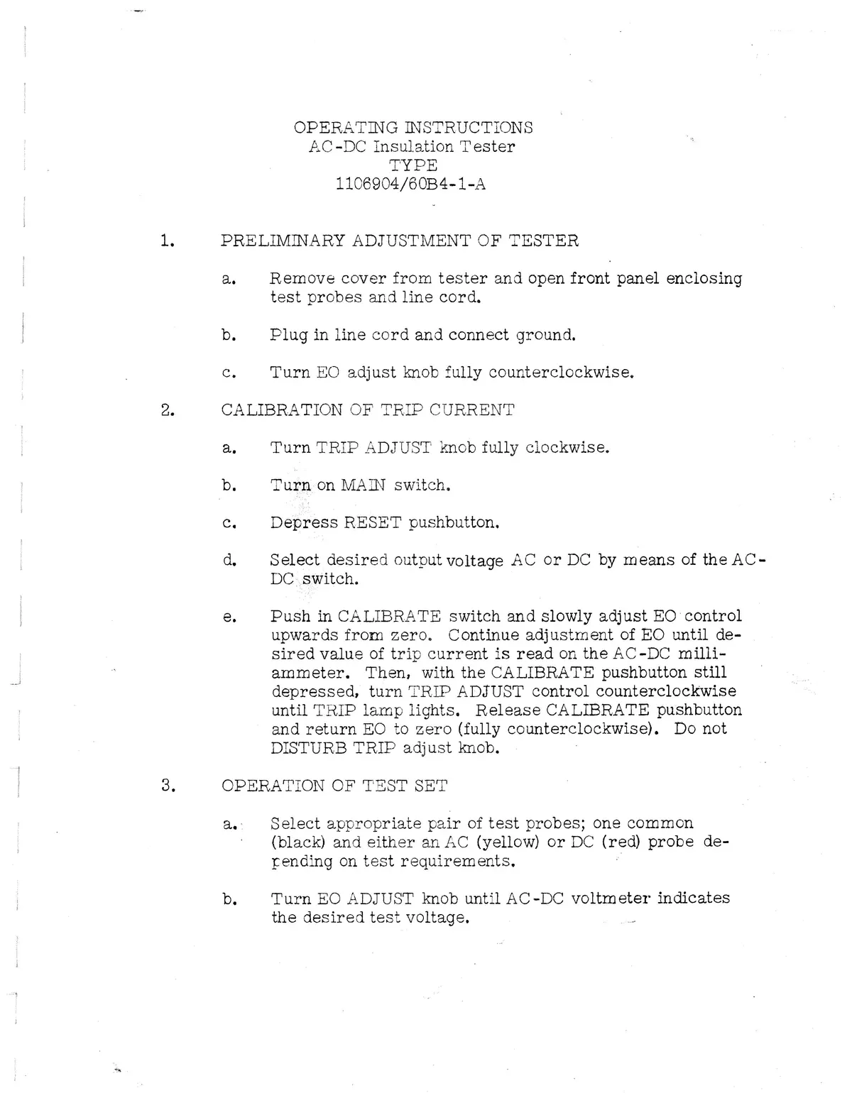 Bendix Ac-Dc Insulation Tester 60B4-1/1106904 Operating Instructions R012-9 2