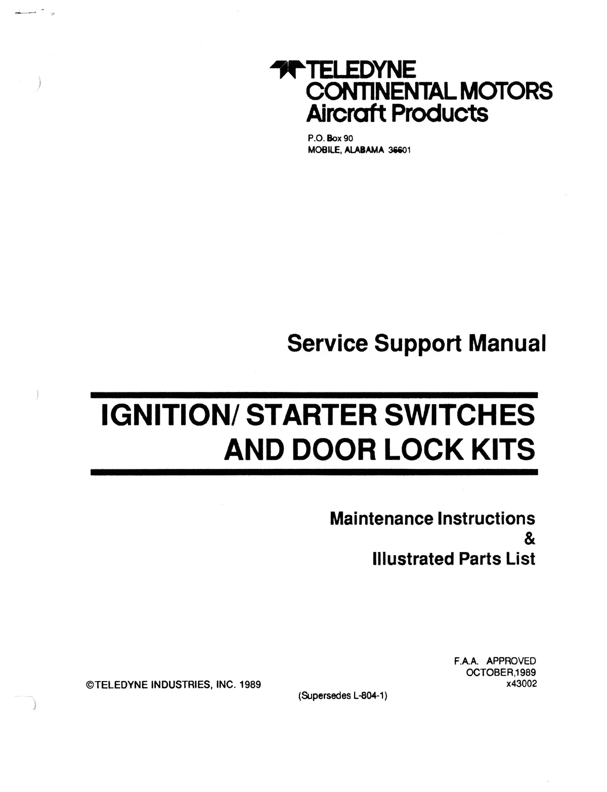 Continental Ignition/Starter Switches And Door Lock Kits Maintenance & Parts X43002 1