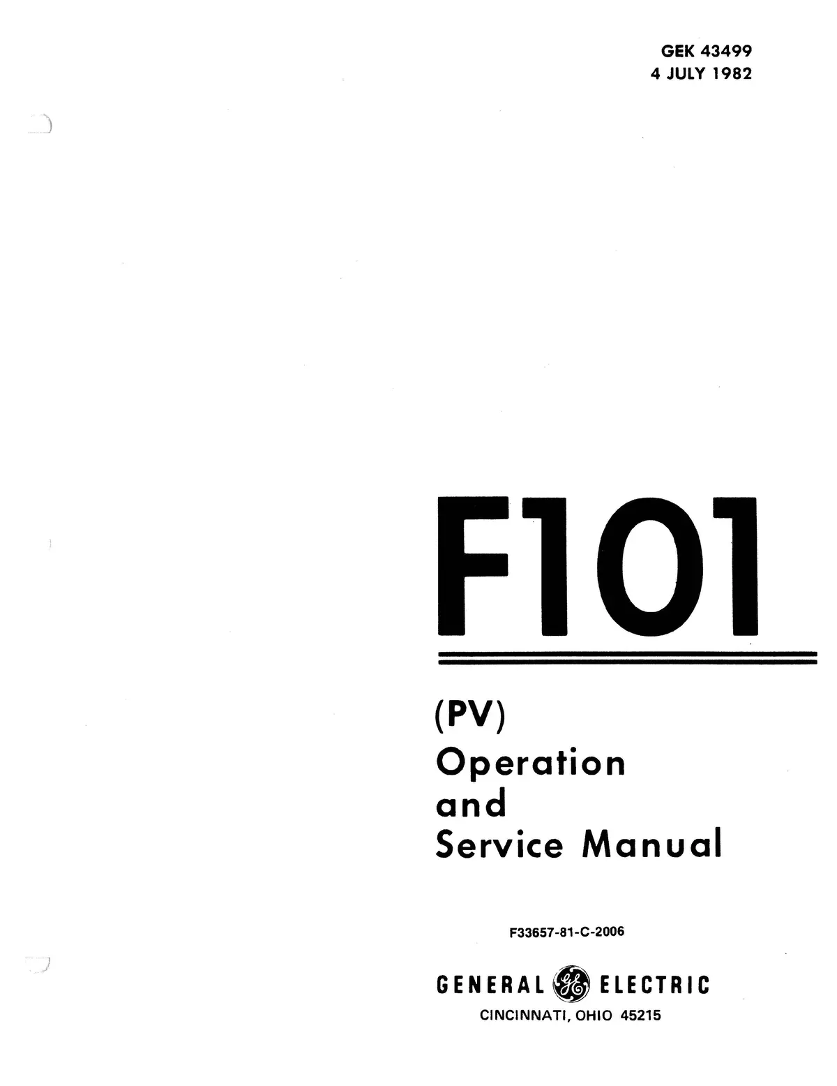 General Electric F101-Ge-100 Pv Operation And Service Manual Gek 43499 1