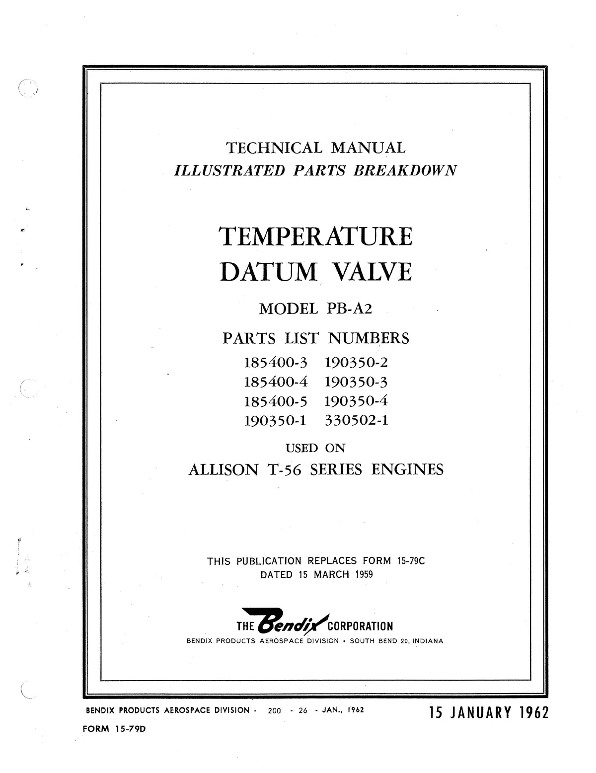 Bendix Temperature Datum Valve Model Pb-A2 Illustrated Parts Form # 15-79D 1