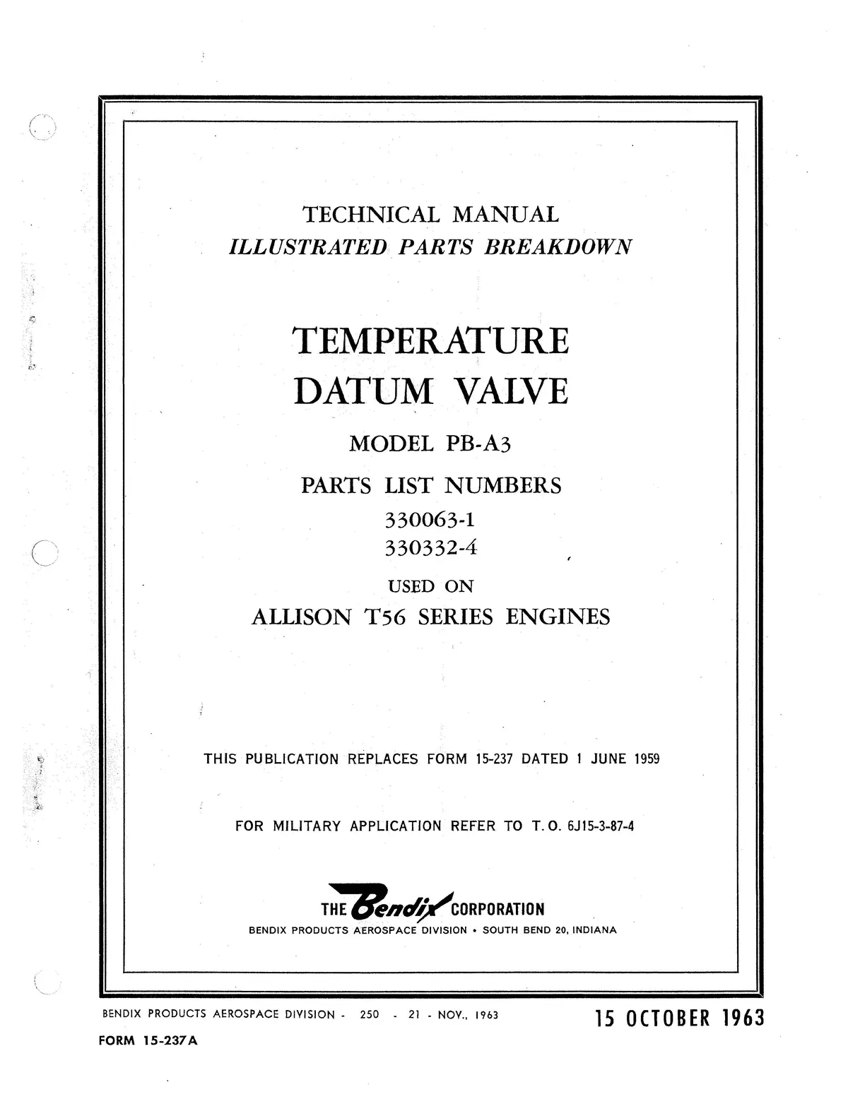 Bendix Temperature Datum Valve Model Pb-A3 Illustrated Parts Form # 15-237A 1