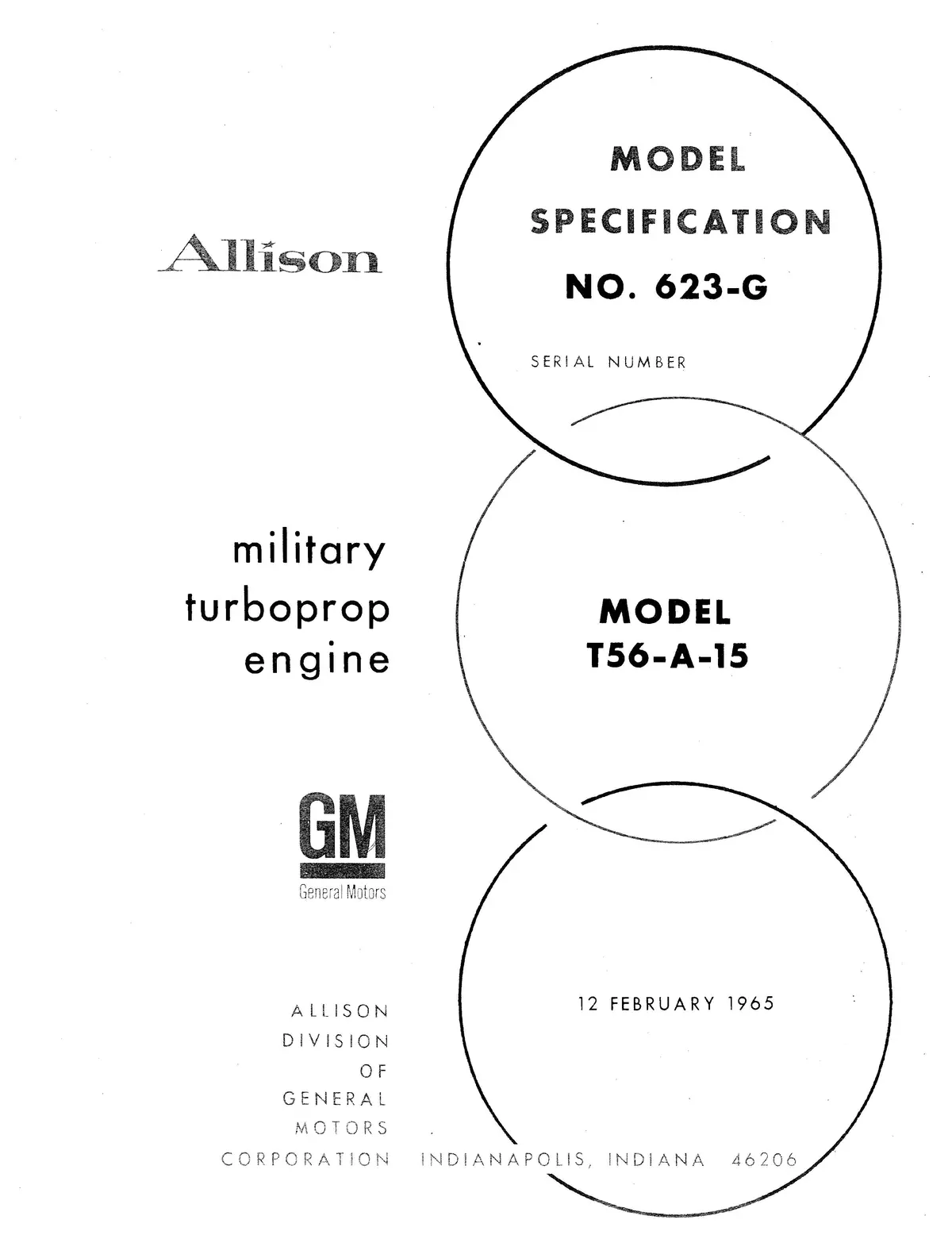Allison T56-A-15 Military Turboprop Engine Model Specification No. 623-G 1