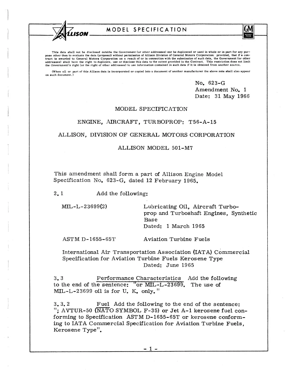 Allison T56-A-15 Military Turboprop Engine Model Specification No. 623-G 2