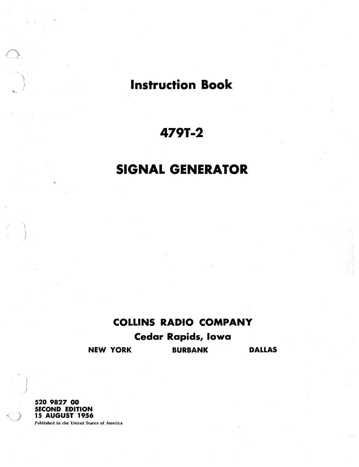 Collins 479T-2 Signal Generator Instruction Book 520 9827 00 1