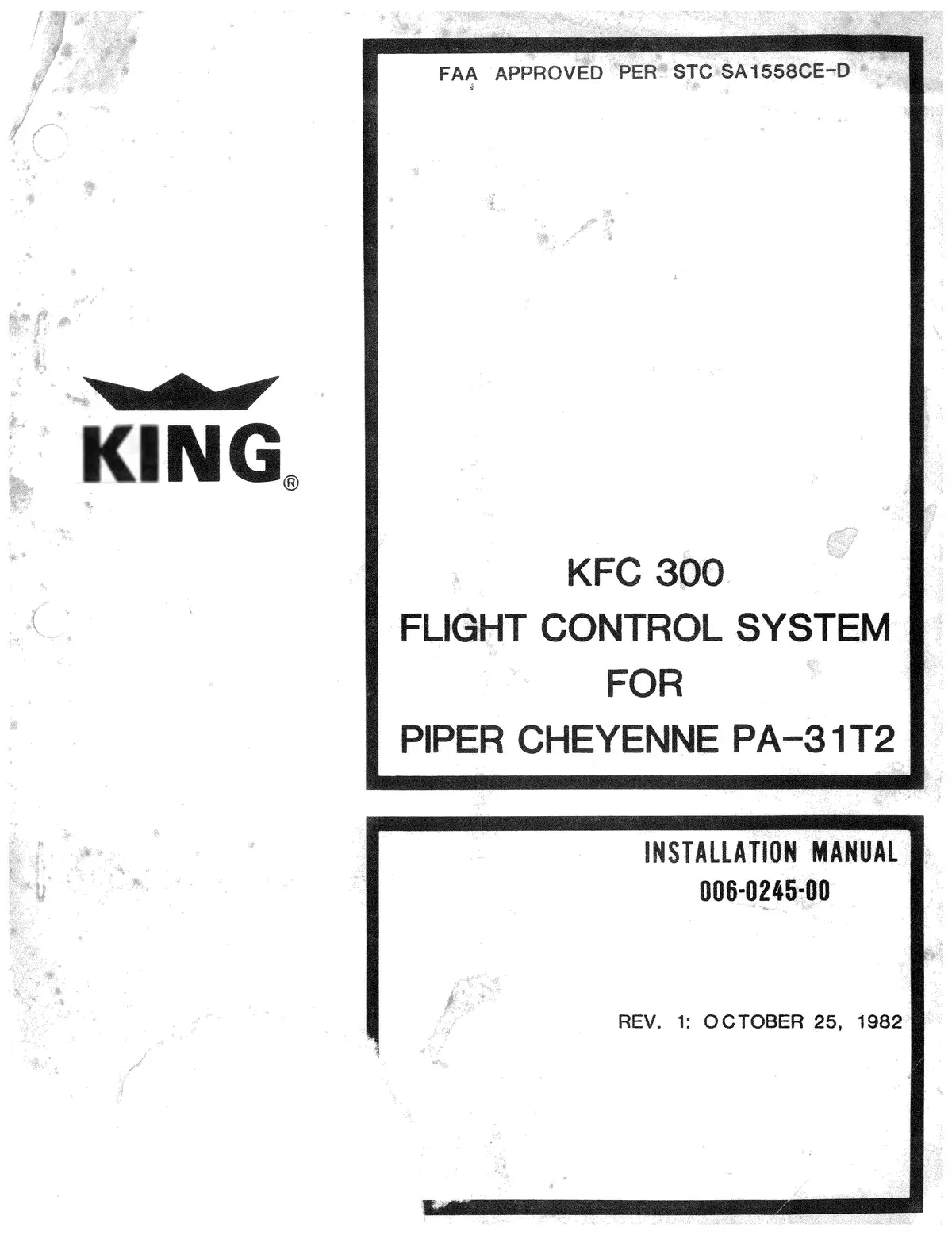 King Kfc 300 Flight Control System For Piper Cheyenne Pa-31T2 Installation Manual 006-0245-00 1