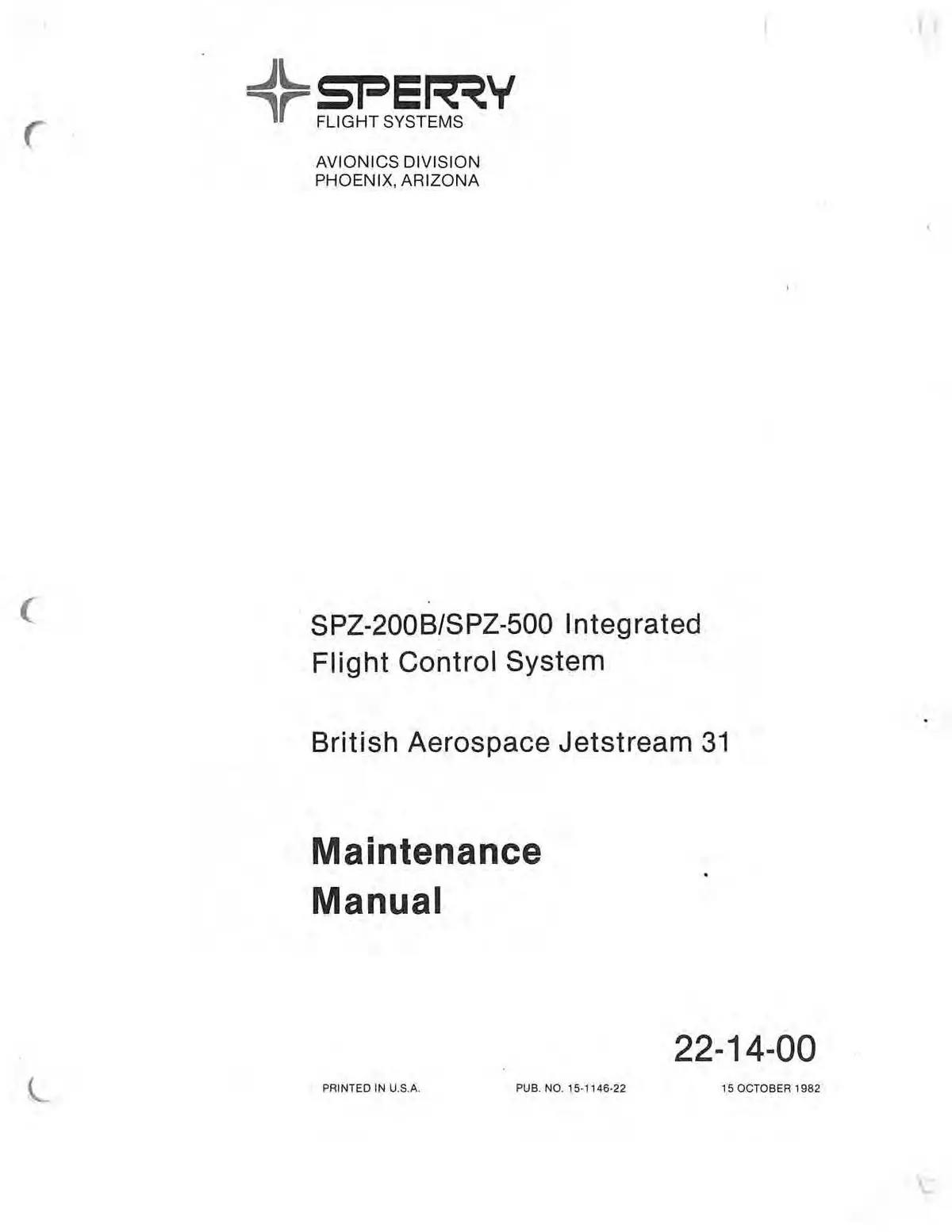 Sperry Spz-200B/Spz-500 Integrated Flight Control System Maintenance Manual 1