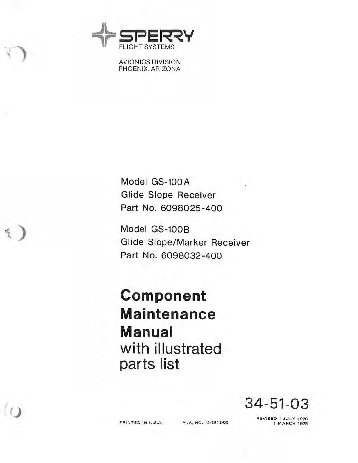 Sperry Gs-100A/B Glide Slope Receiver Component Maintenance With Parts 13-3812-02 1