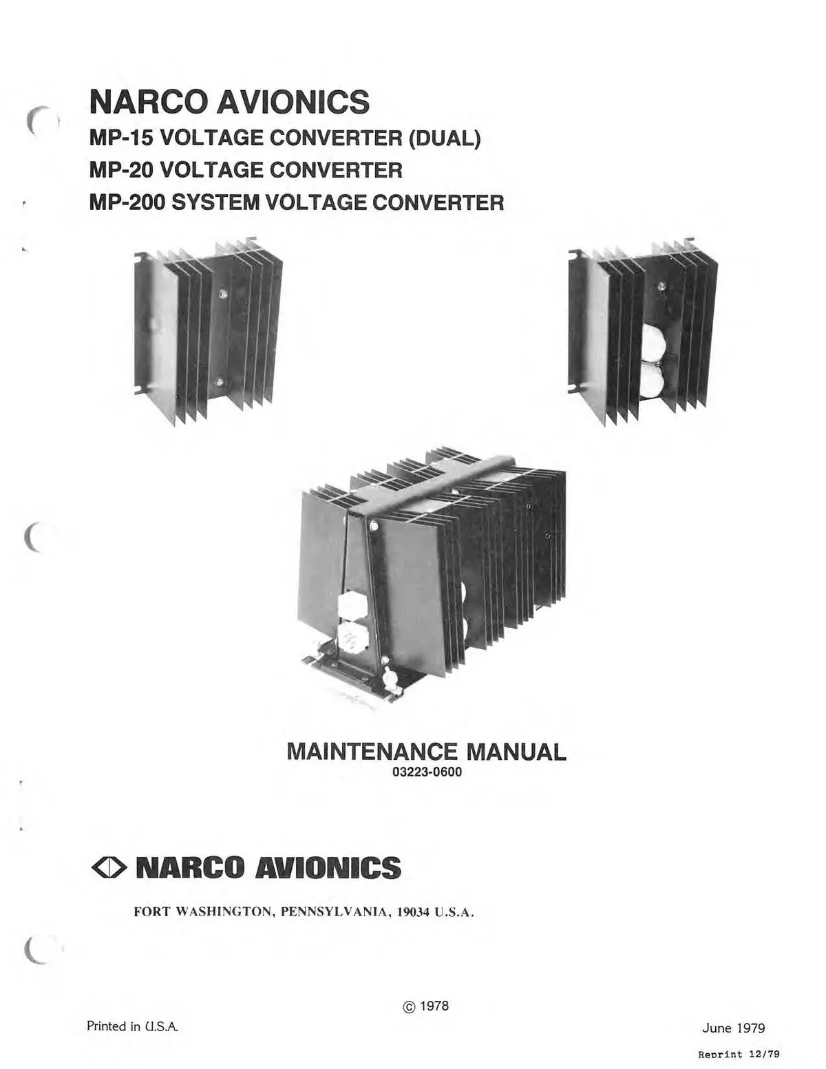 Narco Mp-15, Mp-20, Mp-200 Voltage Converter Maintenance Manual 03223-0600 1