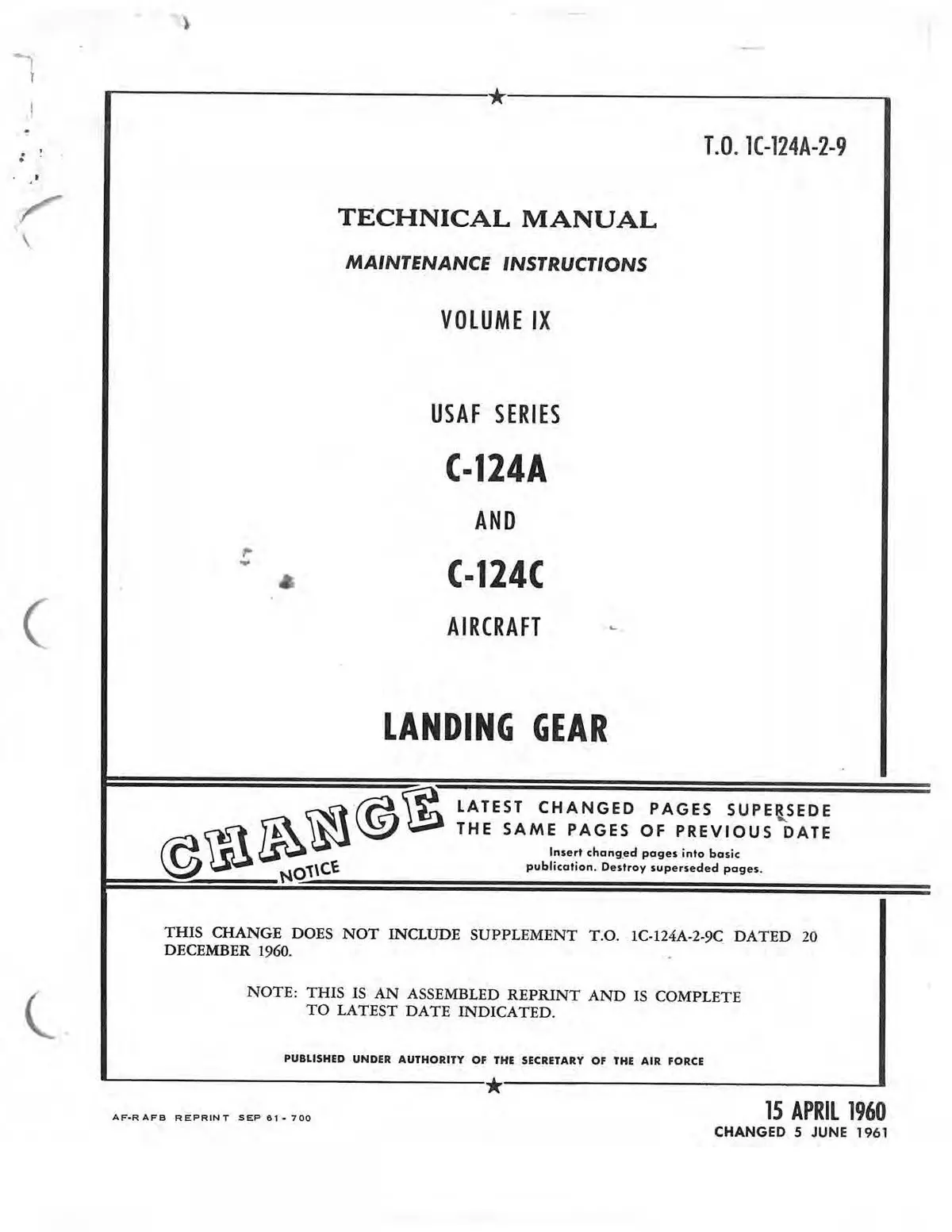Mcdonnell Douglas C-124A And C-124C Maintenance Instructions Volume Ix Landing Gear (1C-124A-2-9 1