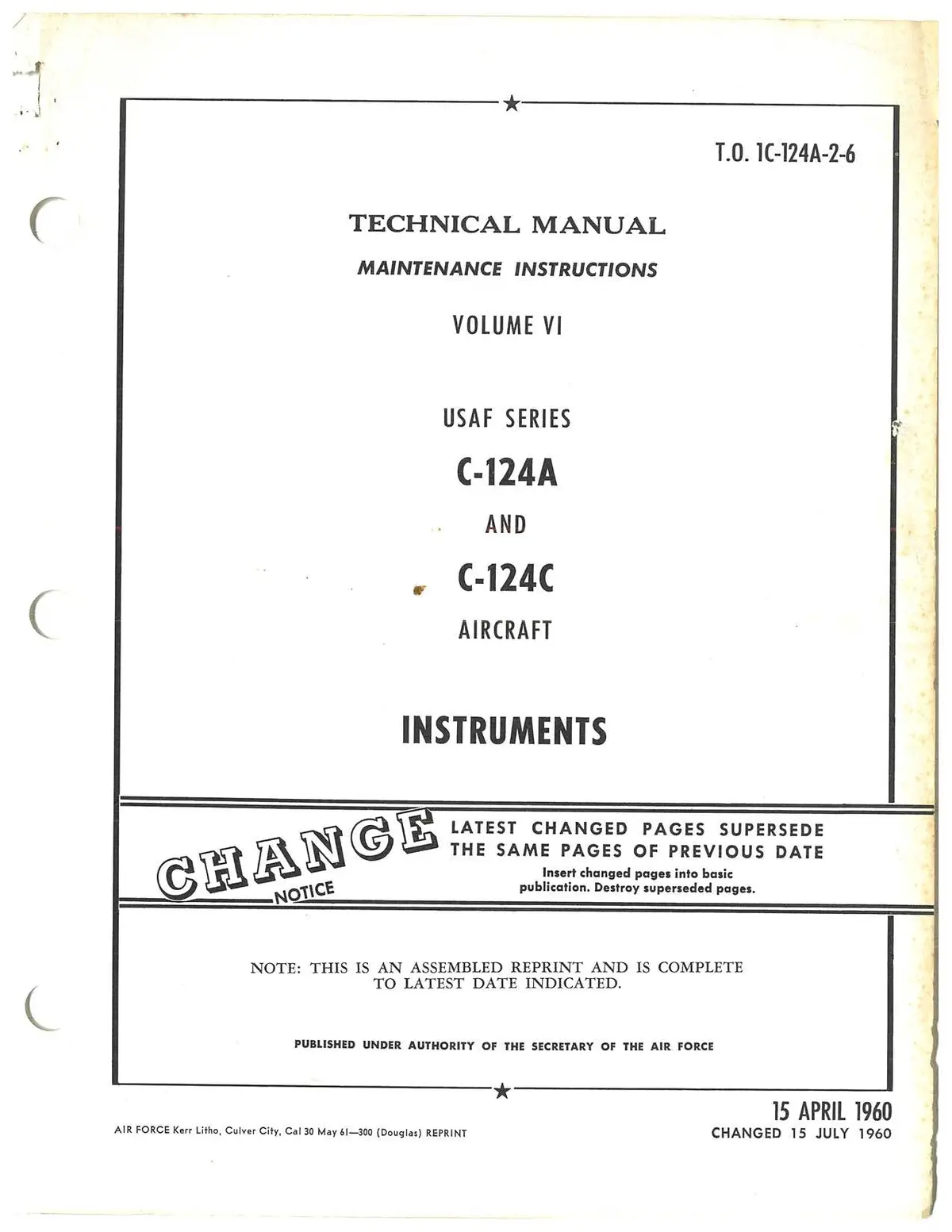 Mcdonnell Douglas C-124A And C-124C Maintenance Instructions Volume Vi Instruments (1C-124A-2-6) 1