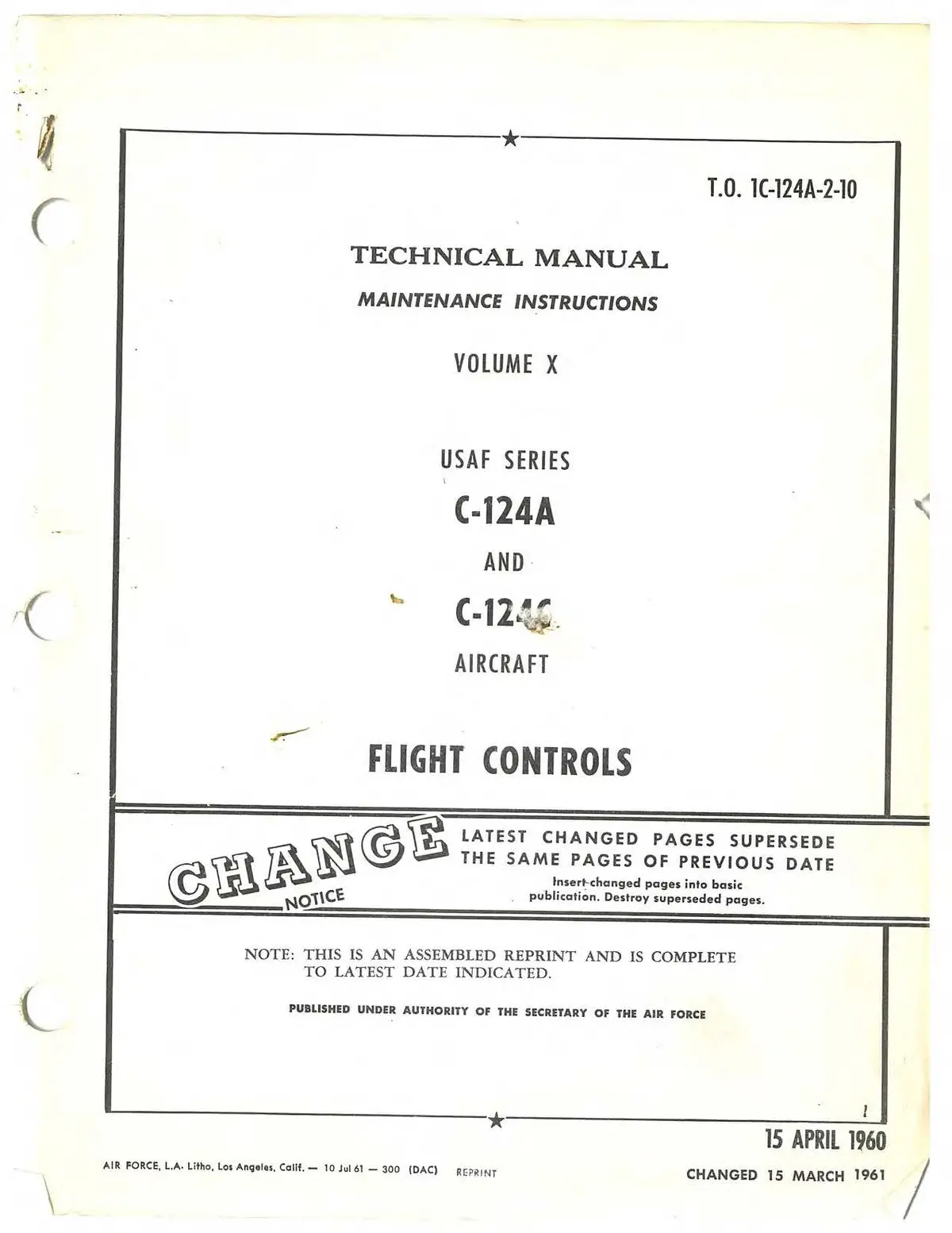 Mcdonnell Douglas C-124A And C-124C Maintenance Instructions Volume X Flight Controls (1C-124A-2-10) 1