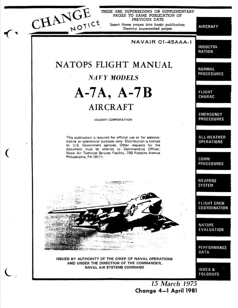 Navair Natops 1981 Flight Manual – A-7A / A-7B Corsair Ii Aircraft (01-45Aaa-1) 1