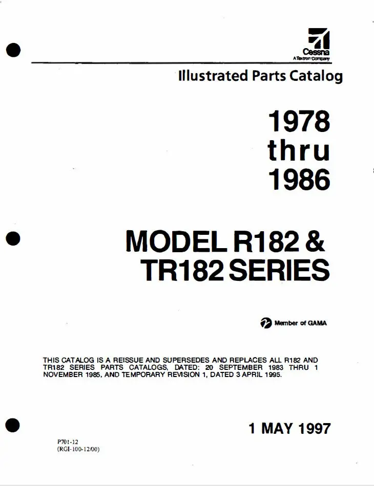 Cessna 1978 Thru 1986 R182 & Tr182 Illustrated Parts Catalog (P701-12) 1