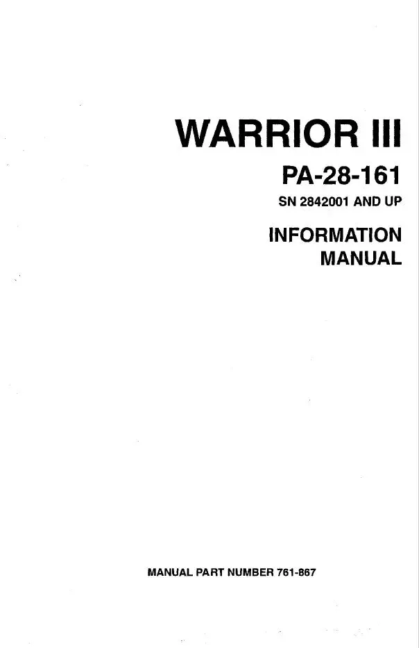 Piper Pa28-161 Warrior Iii Pilot's Information Manual (761-867) 1
