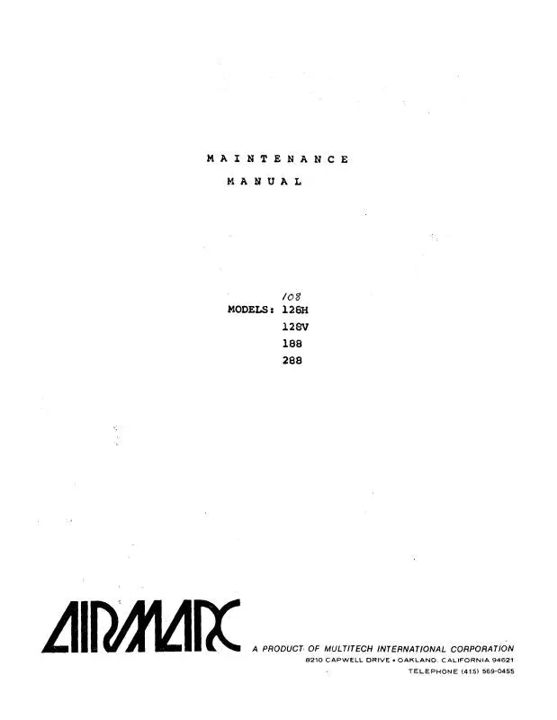 Airmarc Models 128H, 128V, 188, 288 Maintenance Manual (A1128h-M-C) 1