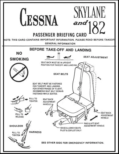 Cessna 182 Passenger Briefing Cards 1