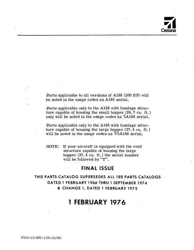 Cessna 188 1966-75 Illustrated Parts Catalog 1