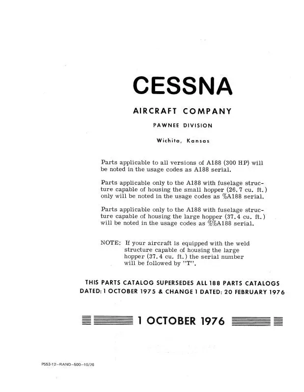 Cessna 188 1976-77 Illustrated Parts Catalog 1