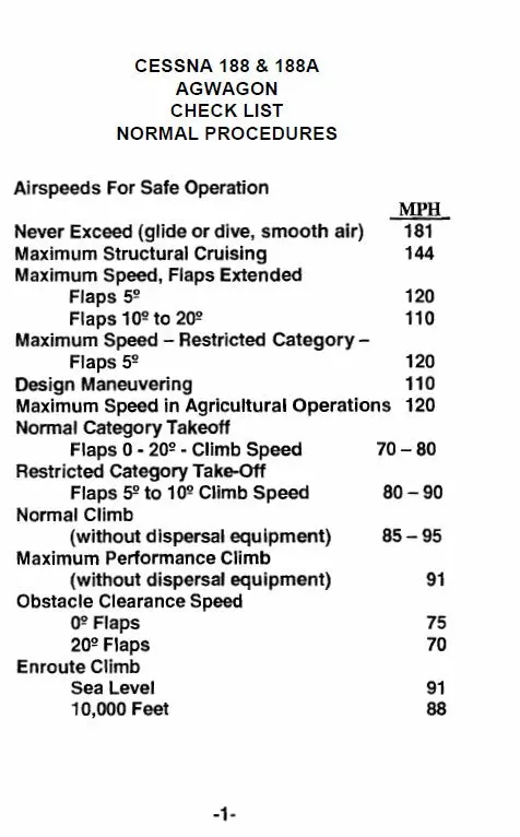 Cessna 188 & A188 Series Pilot's Checklist (Ce188b-72-73-Cl) 1
