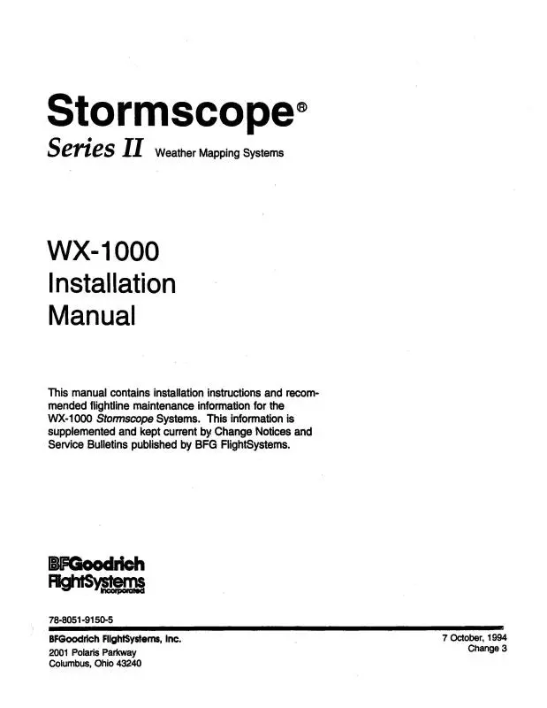 B.F. Goodrich Wx-1000 Stormscope Installation Manual With Flightline Maintenance (78-8051-9150-5) 1