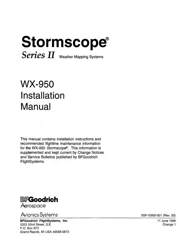 B.F. Goodrich Wx-950 Stormscope Installation Manual (009-10950-001) 1