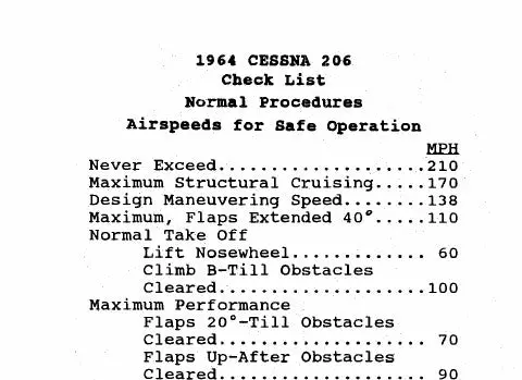 Cessna 206 Pilot's Checklist (Ce206-Cl-C) 1