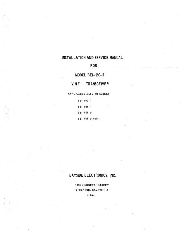Bayside Electronics, Inc. Model Bei-990-5 Vhf Transceiver Installation & Maintenance Manual (Bybei9905-Inm-C) 1
